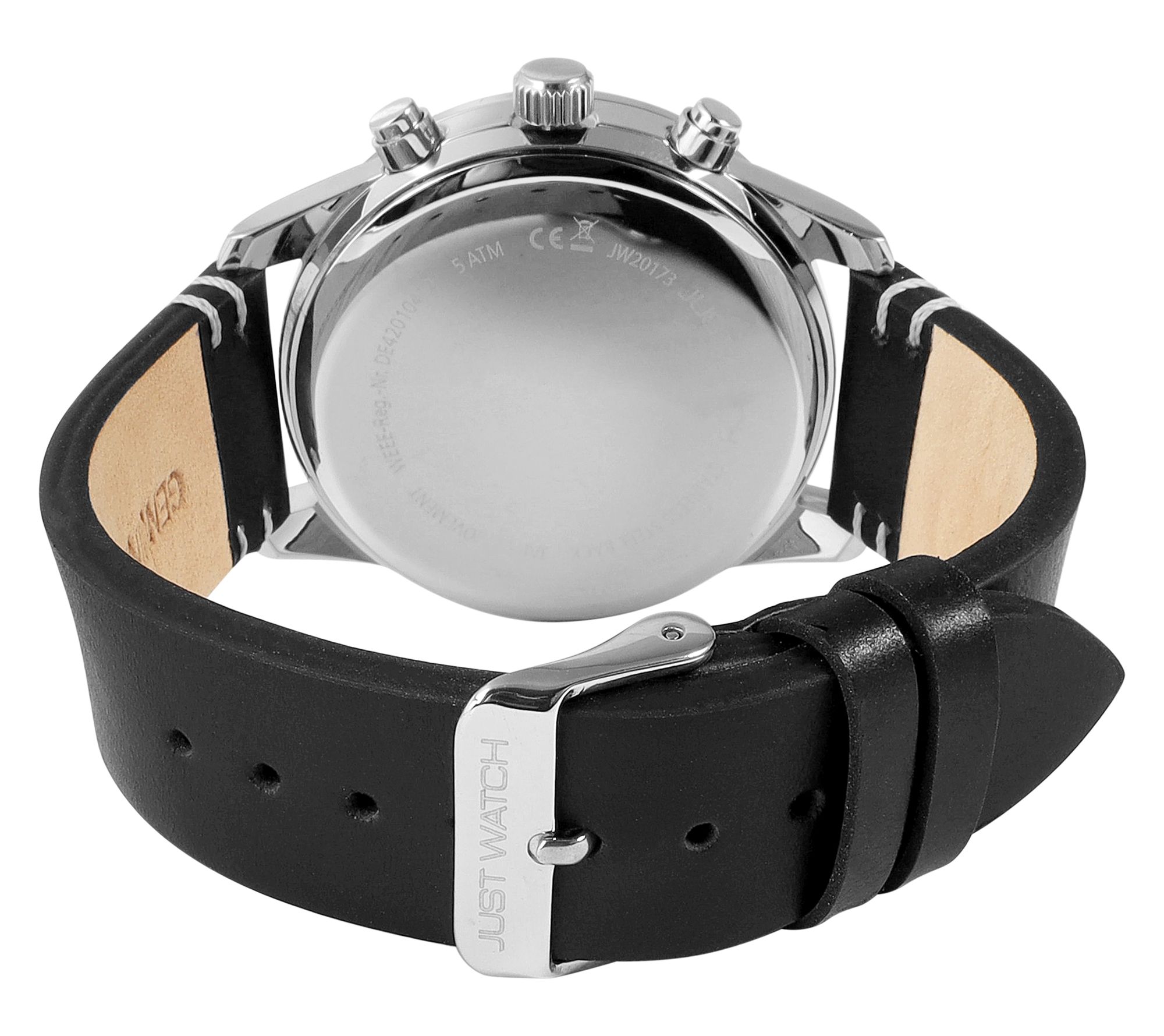 Just Watch Herrenchronograph, Lederarmband, 5 ATM, schwarz