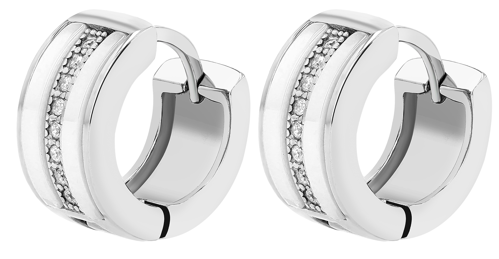 "Rita" Edelstahl-Keramik Creolen Ø 10 mm/ 7mm, Zirkonia, silberfarben