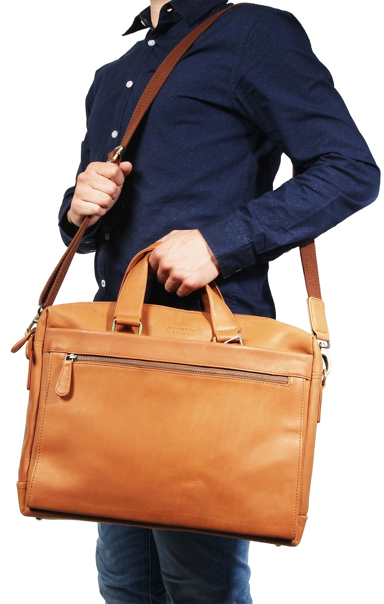 Leonardo Verrelli Echt Leder Laptoptasche Businesstasche, Braun