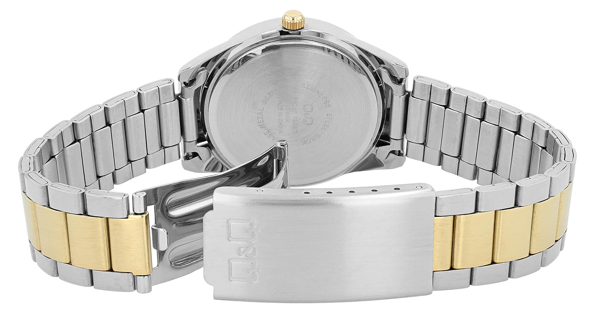 Q&Q Damenuhr mit Edelstahlband, Ø 34 mm, bicolor