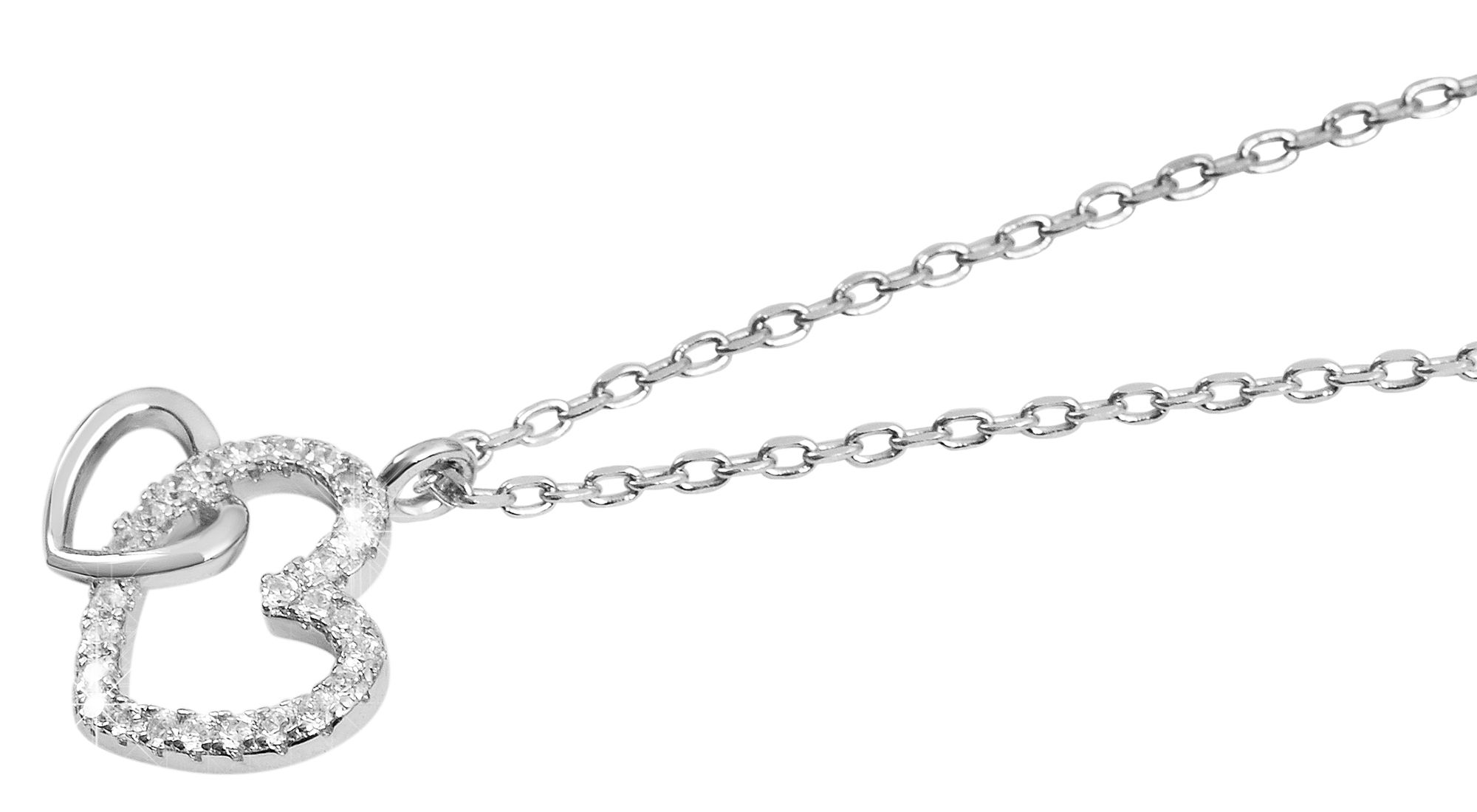 "Mona" 925/- Echt Silber Halskette mit Anhänger - Herz mit Zirkonia, 42+3cm, rhodiniert