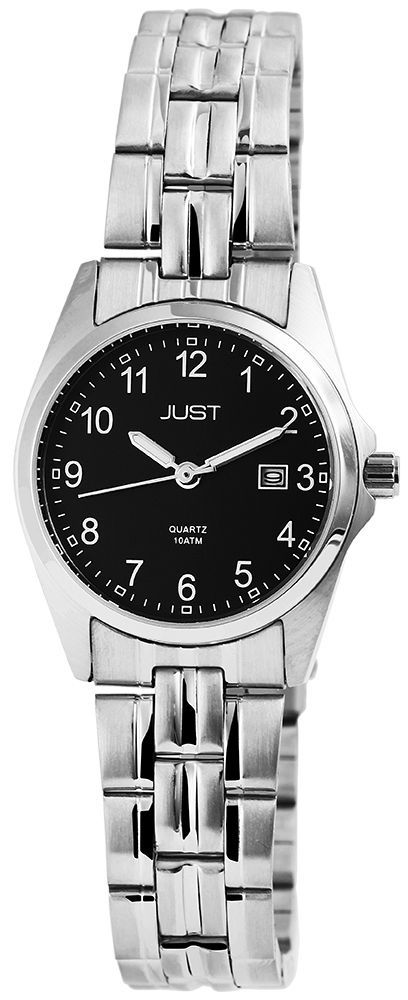 Just "Esrah" Edelstahl Damenarmbanduhr, 3-Zeiger, Datumsanzeige, silberfarben/ schwarzes ZB