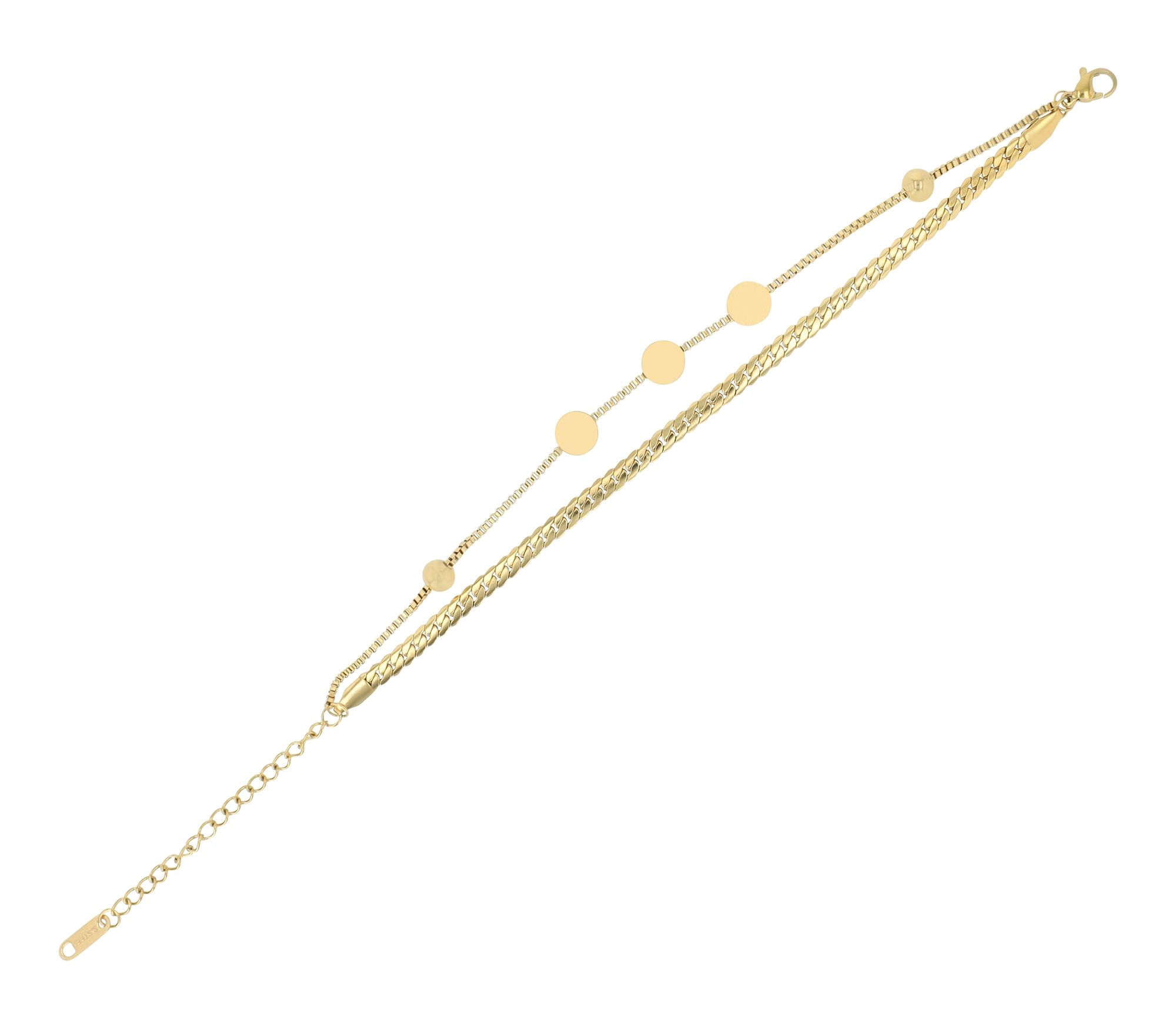 "Perita", Akzent Armband, Edelstahl, zweireihig, Anhänger, goldfarben, 18+3 cm