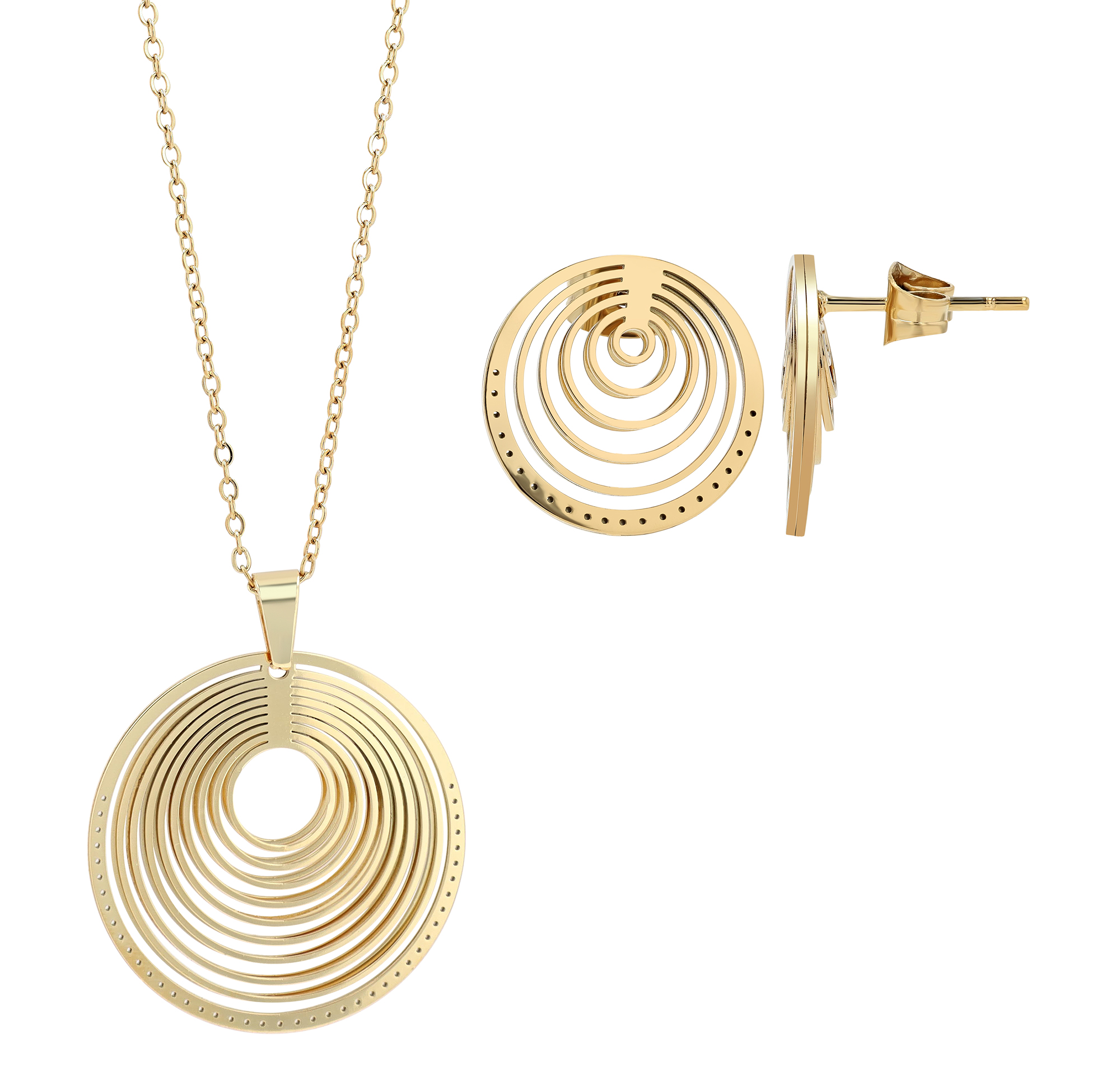 "Seluna" Edelstahl Schmuckset (Ohringe / Kette 43+5 cm/ Anhänge), goldfarben