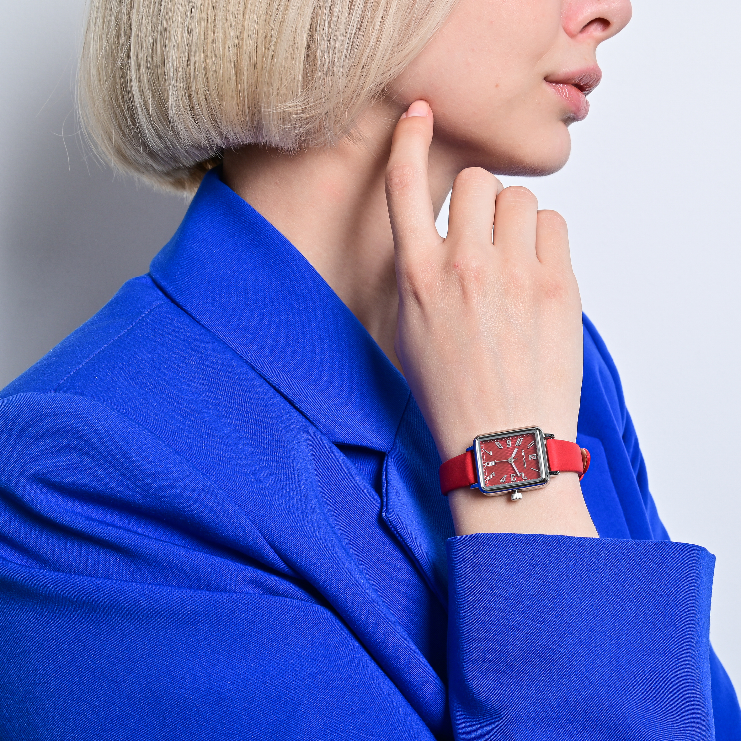 JUST WATCH Damenuhr "Aveline" mit Echtlederband, eckiges Design, rot/ silberfarben