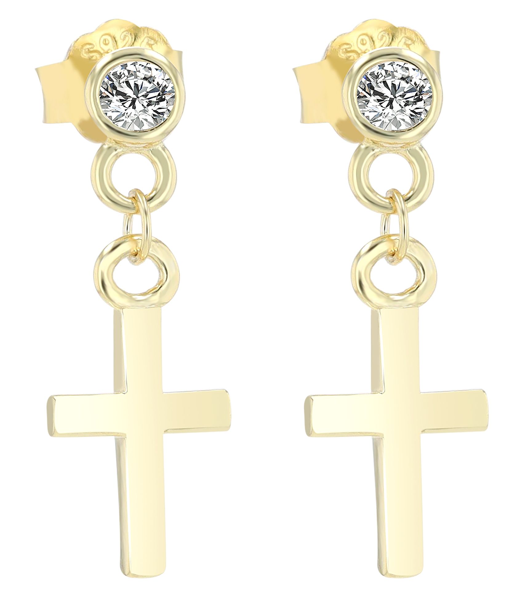 "Christmar" 925er Echt Silber Ohrstecker - Kreuz Anhänger, Zirkonia, vergoldet
