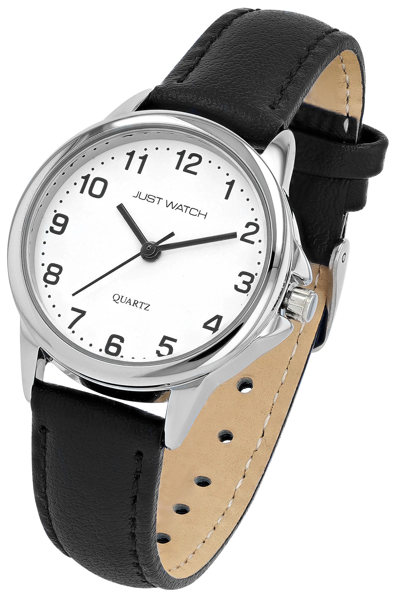 JUST WATCH "Brigitt" Damenuhr  Ø 29 mm, Echt Lederarmband, schwarz/ silberfarben