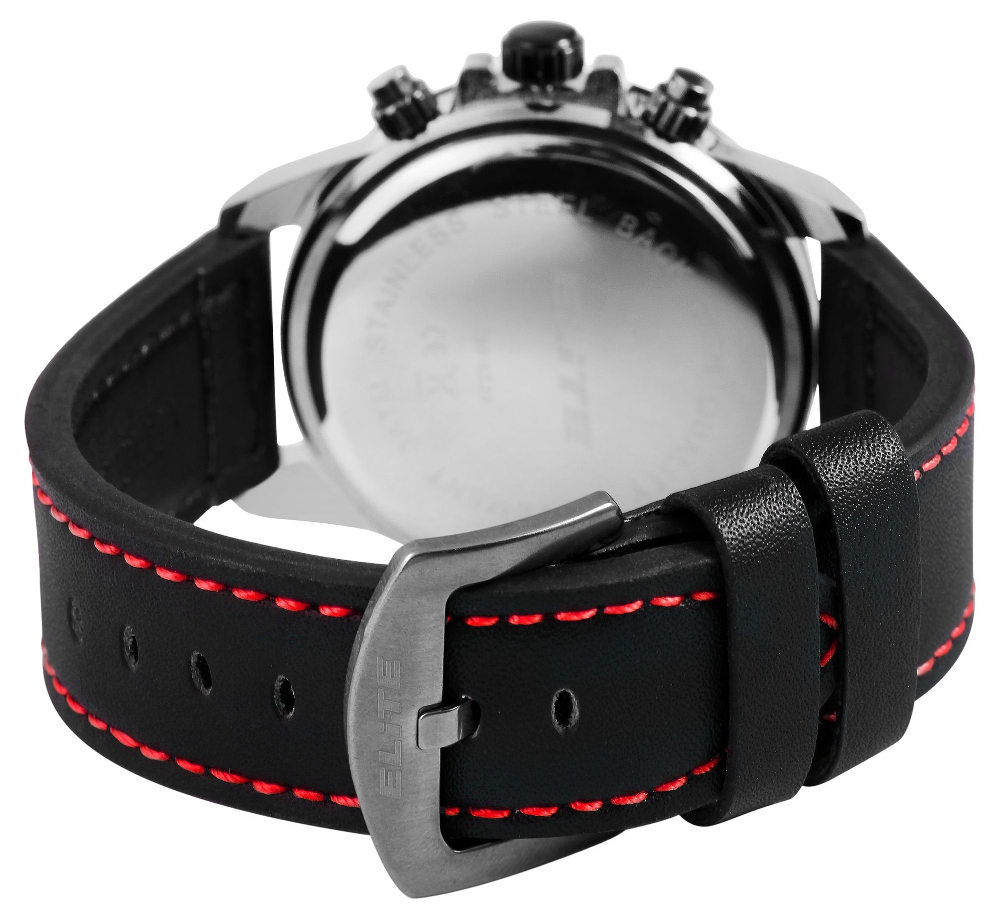 ELITE Herrenchronograph mit Echtlederband, schwarz/rot