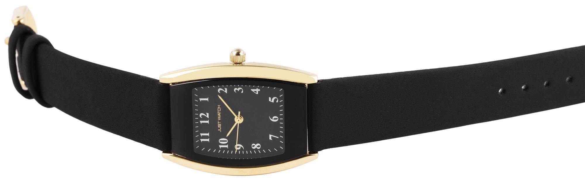 Just Watch Damenuhr mit Echtlederarmband, Tonneau, schwarz/ goldfarben