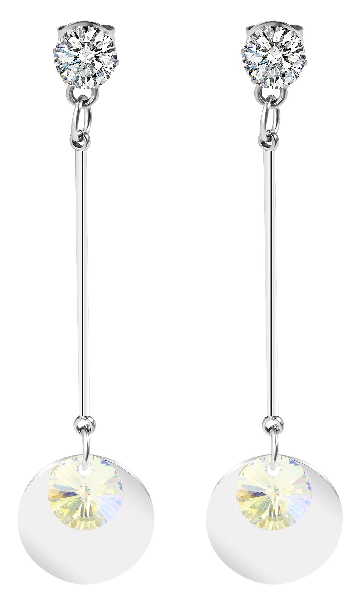 Akzent Edelstahl Ohranhänger mit Swarovski, Münze, Stein, silberfarbig, Länge: 6 cm / Breite: 1,5 cm / Stärke: 0,5 cm