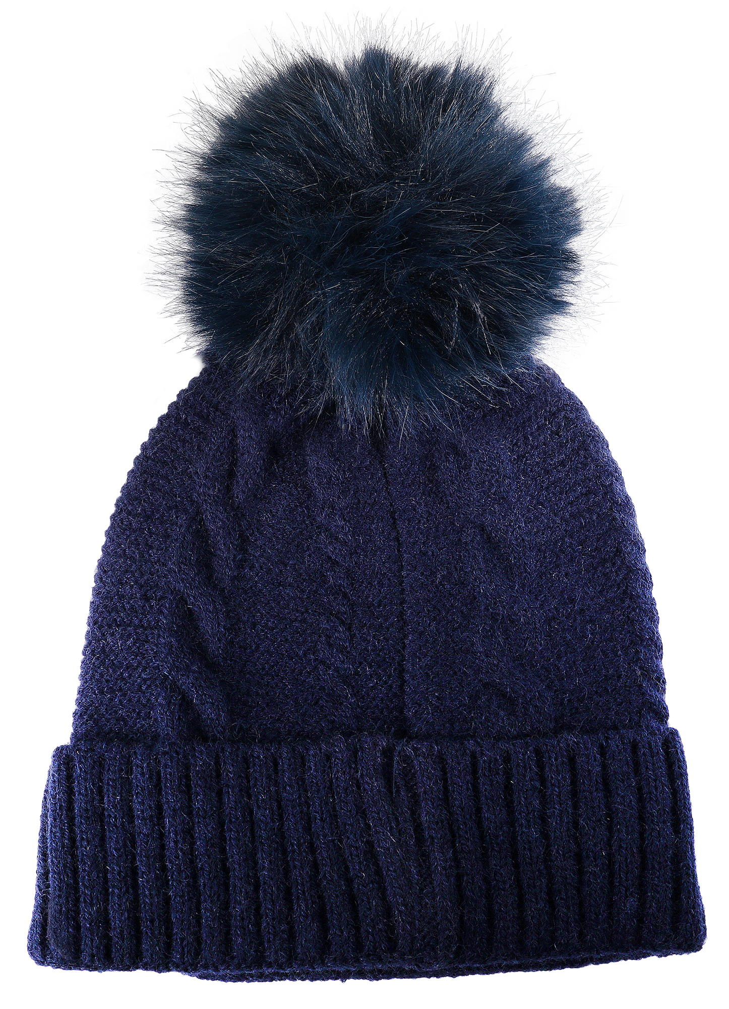 Akzent Strickmütze für Damen (mit Kunstfellbommel), VE-4, dunkelblau