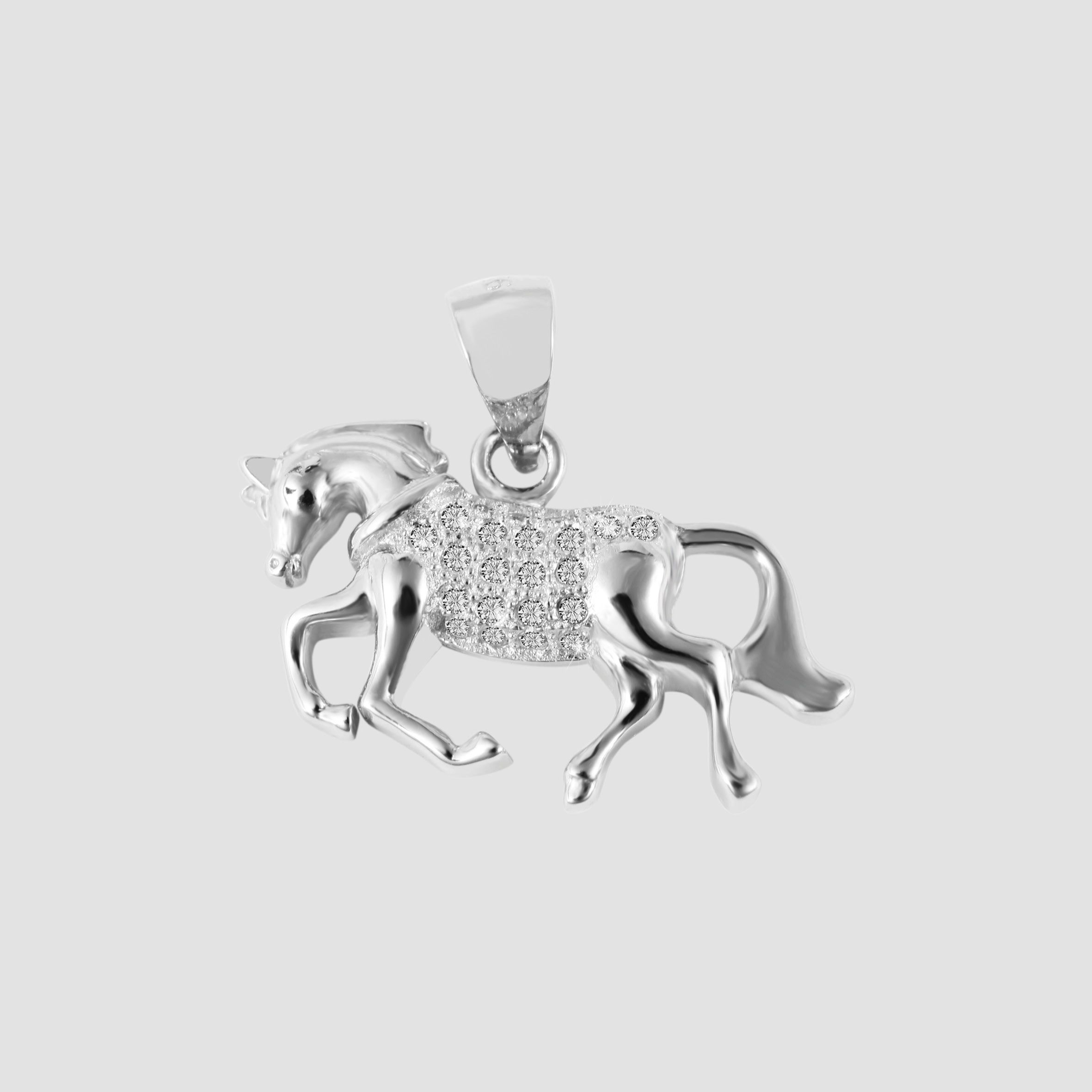925/- Echt Silber Anhänger ohne Kette "Barbika", Pferd mit Zirkoniabesatz, 925/rhodiniert
