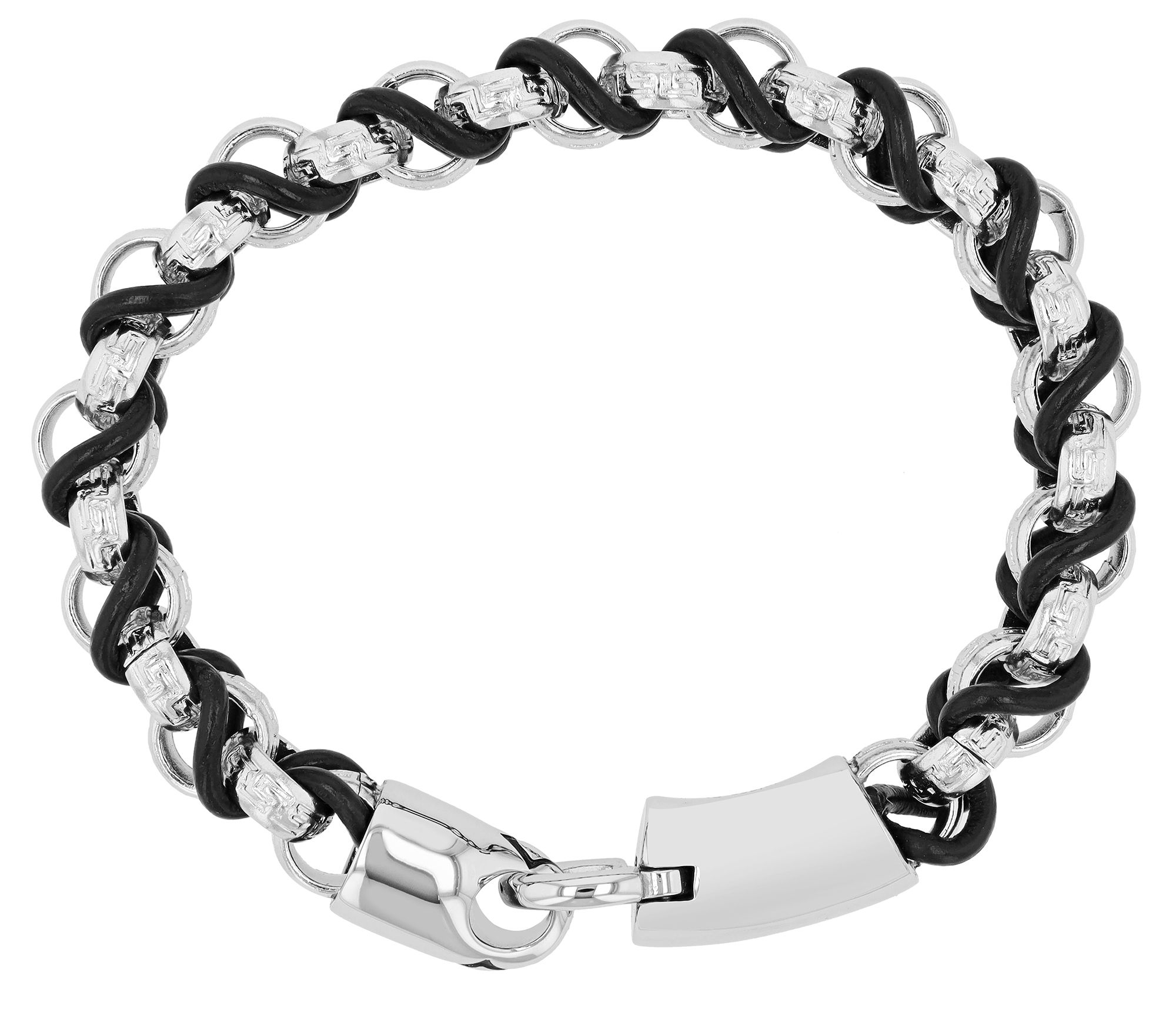 Akzent Armband aus 316L Edelstahl und Leder, silberfarben/schwarz, 21 cm