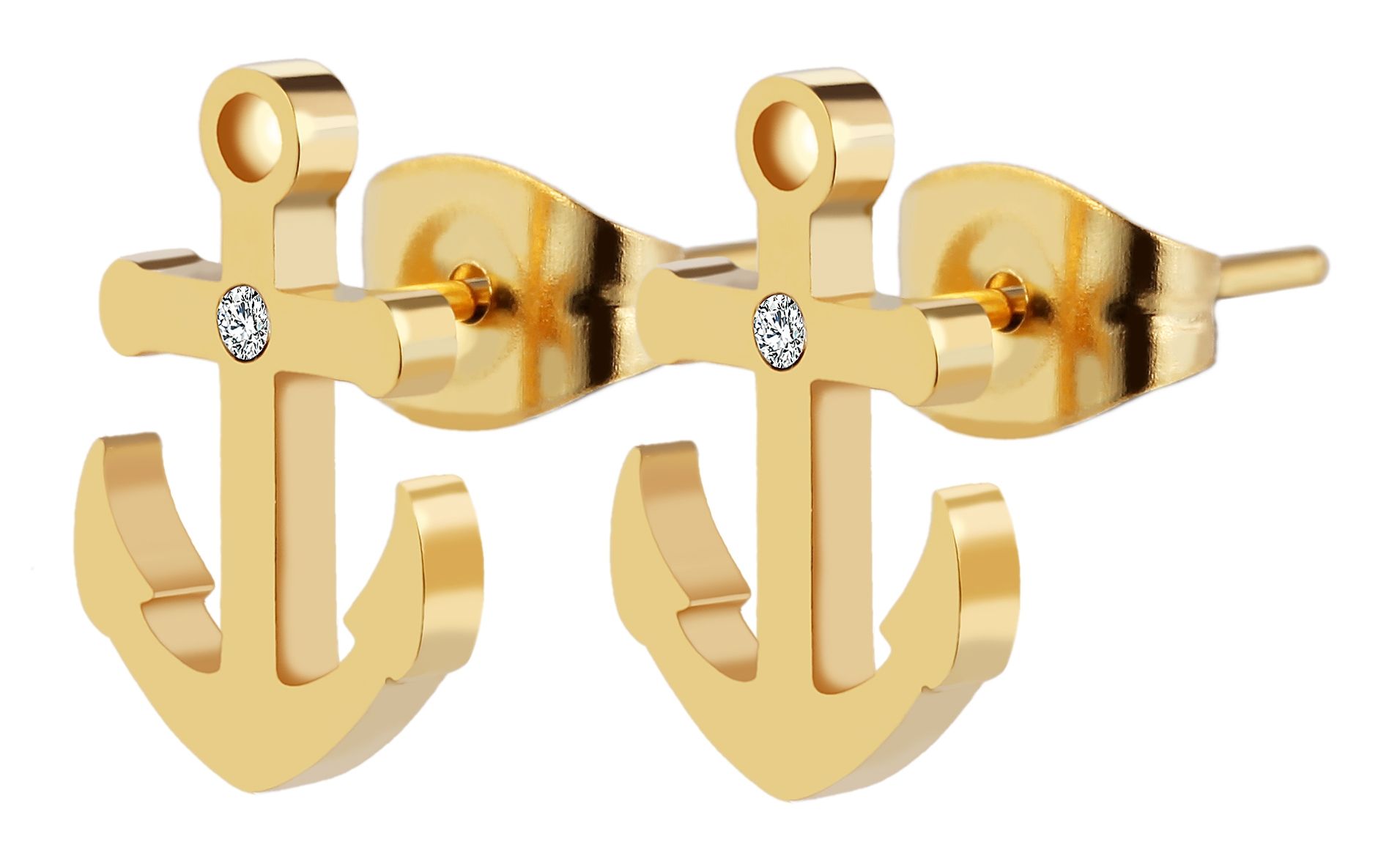 "Miera", Akzent Edelstahlschmuckset mit Ohrsteckern und Anhänger im Ankerdesign, goldfarbig