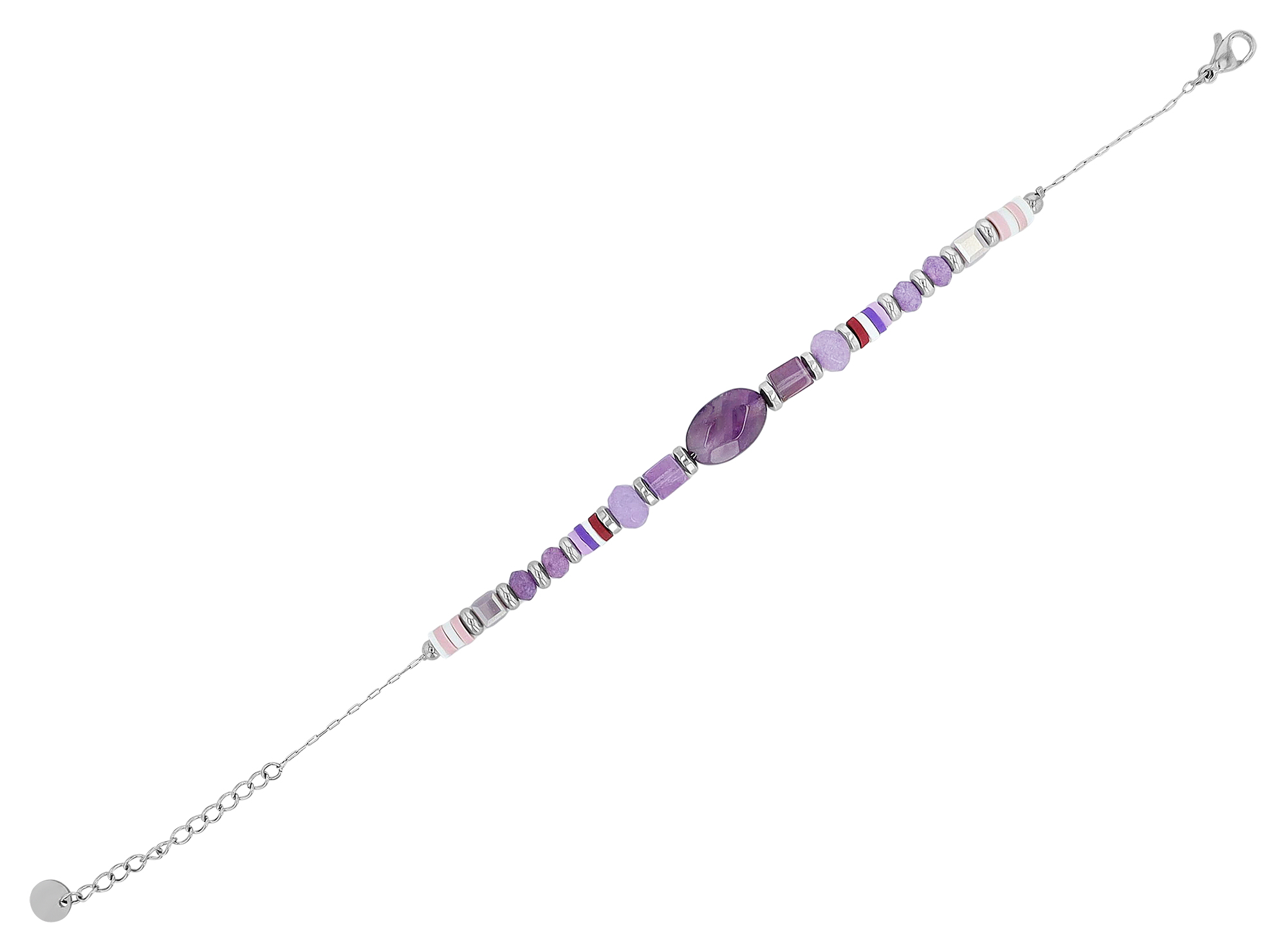 "Lowy" Akzent Edelstahlarmband mit Naturstein (Amethyst), 16,5 + 3 cm
