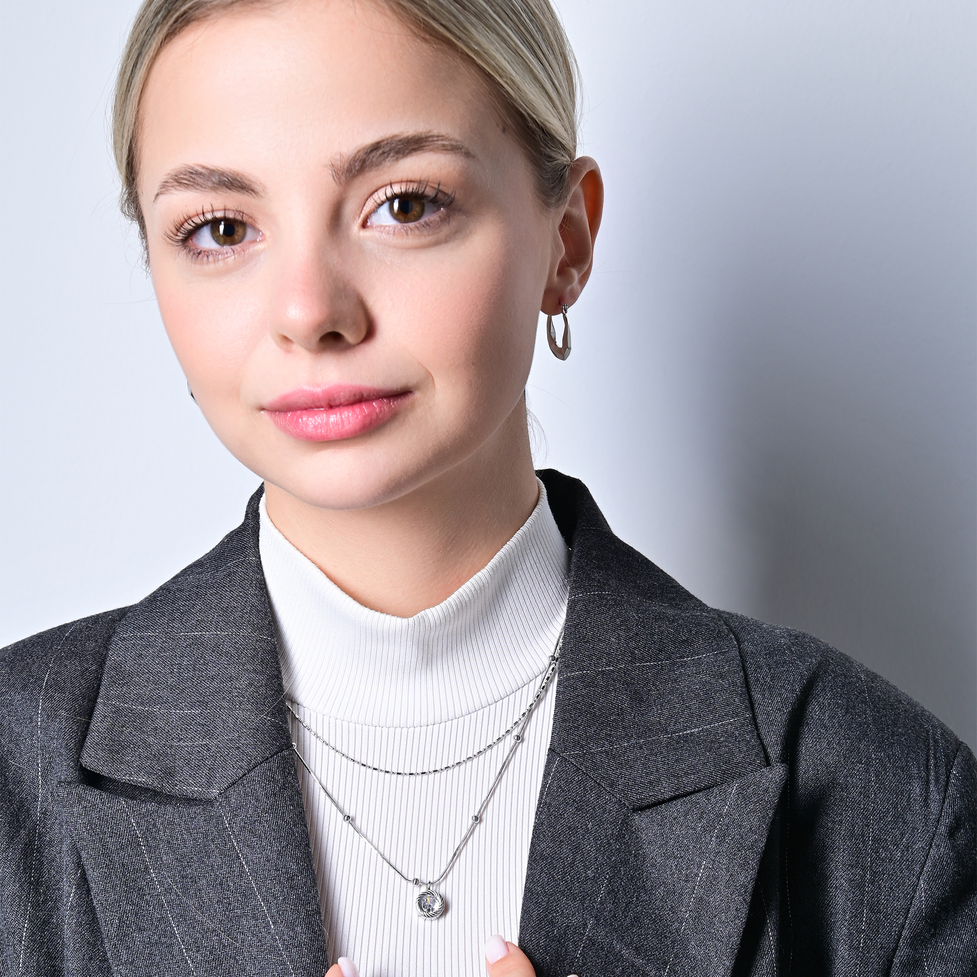 "Derly" Edelstahl Layering Kette mit Anhänger, , 41,5/ 48 + 5 cm, silberfarben