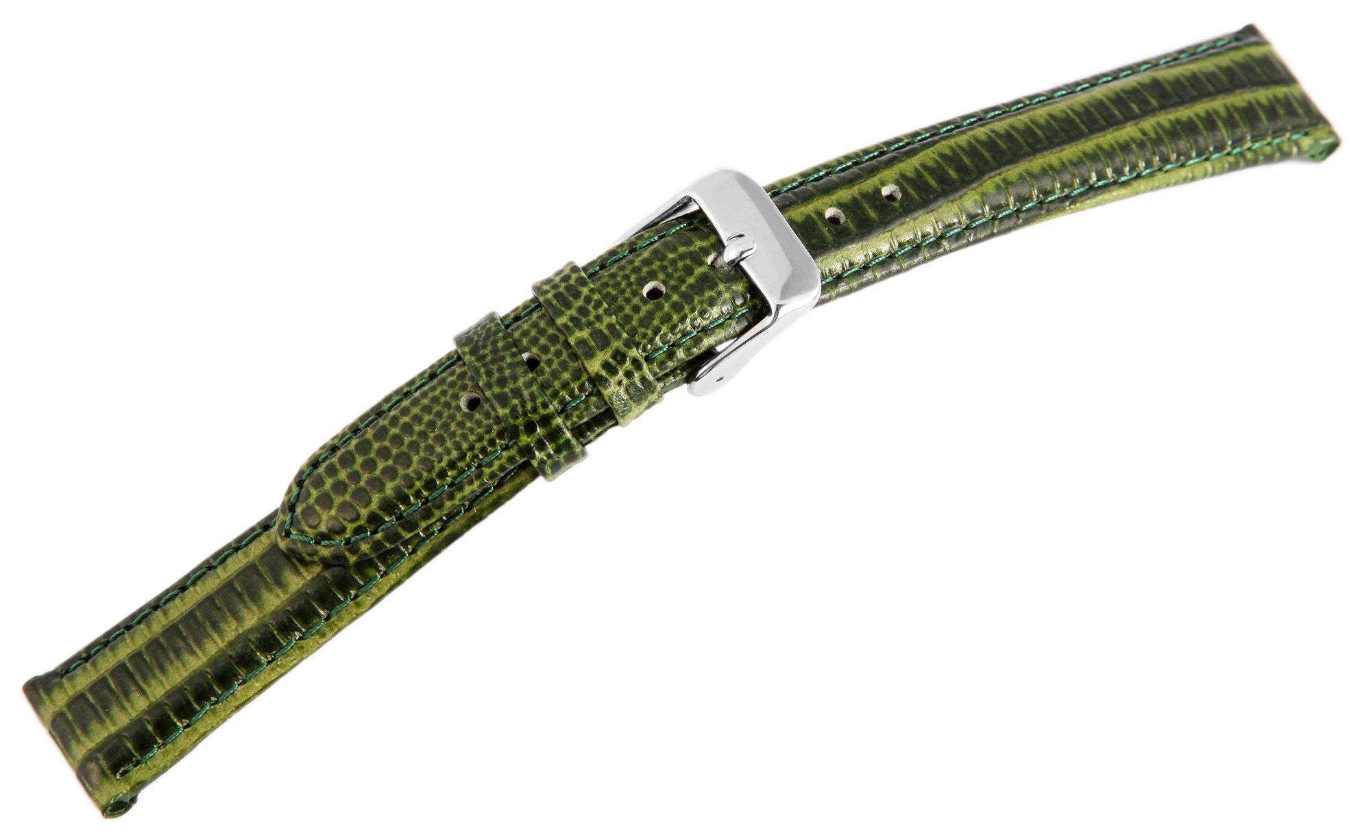 Echtleder-Uhrenarmband, dunkelgrün, Schlangenoptik, 16 mm