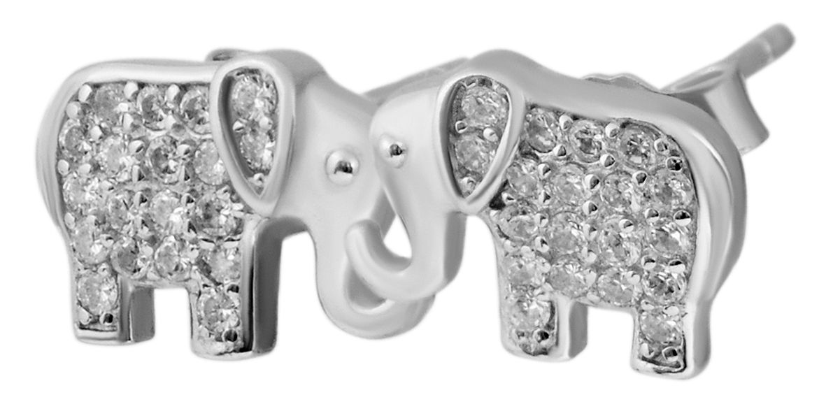 925/- Echt Silber Elefanten  Schmuck Sets Anhänger "Djura" Ohrstecker mit 45 Zirkonia Steinen