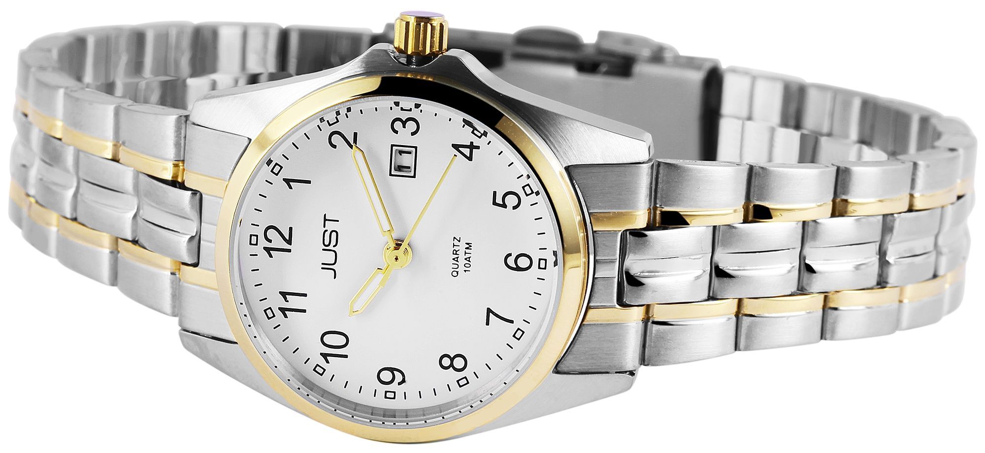 Just "Esrah" Edelstahl Damenarmbanduhr, 3-Zeiger, Datumsanzeige, bicolor, weißes ZB