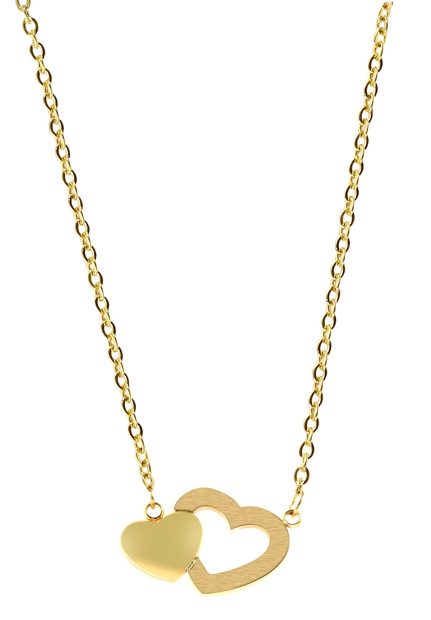 Akzent Schmuckset mit Kette und Ohrstecker, Edelstahl, Herz, goldfarben