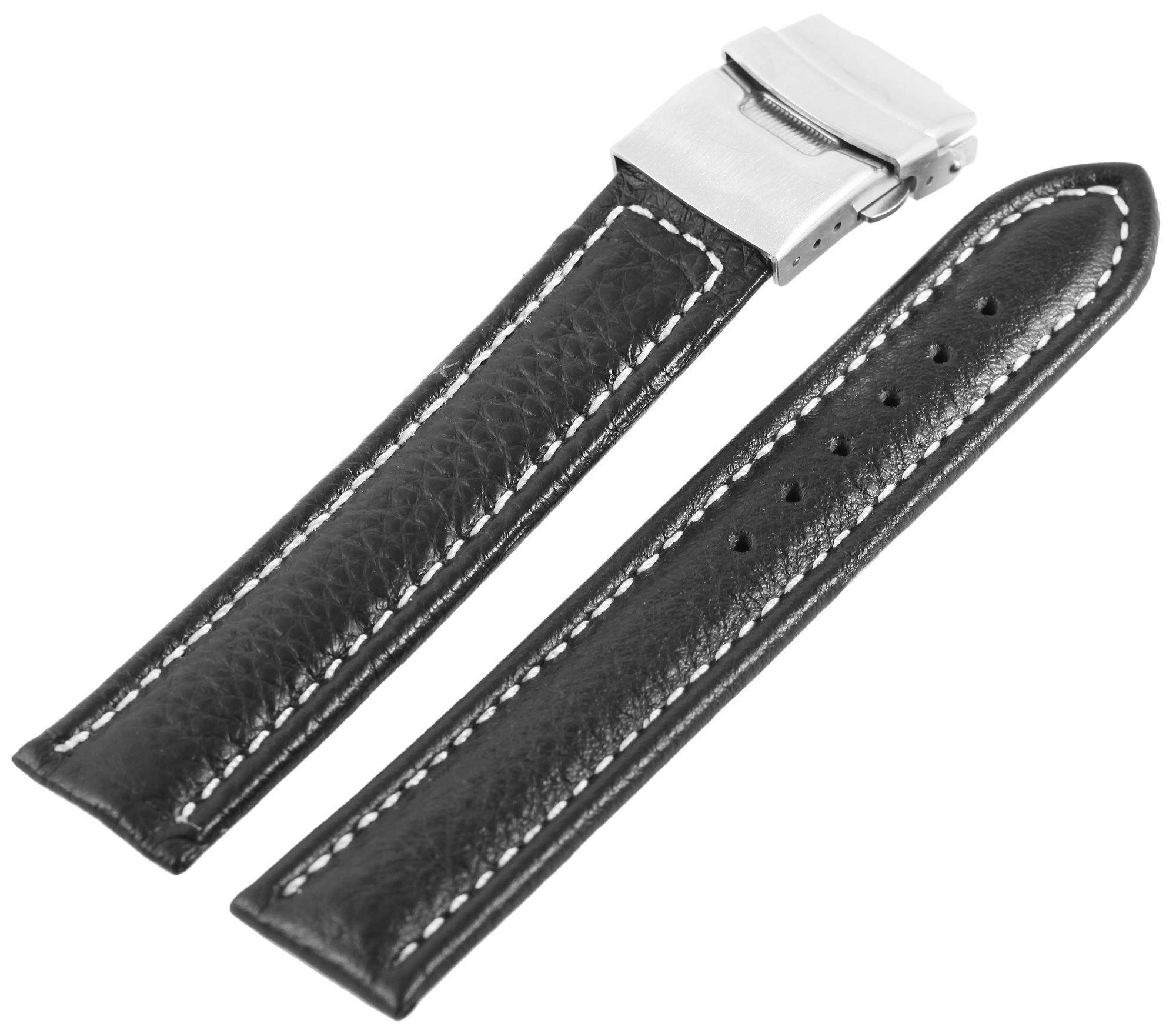 Echtleder-Uhrenarmband, schwarz, Faltschließe, 16 mm