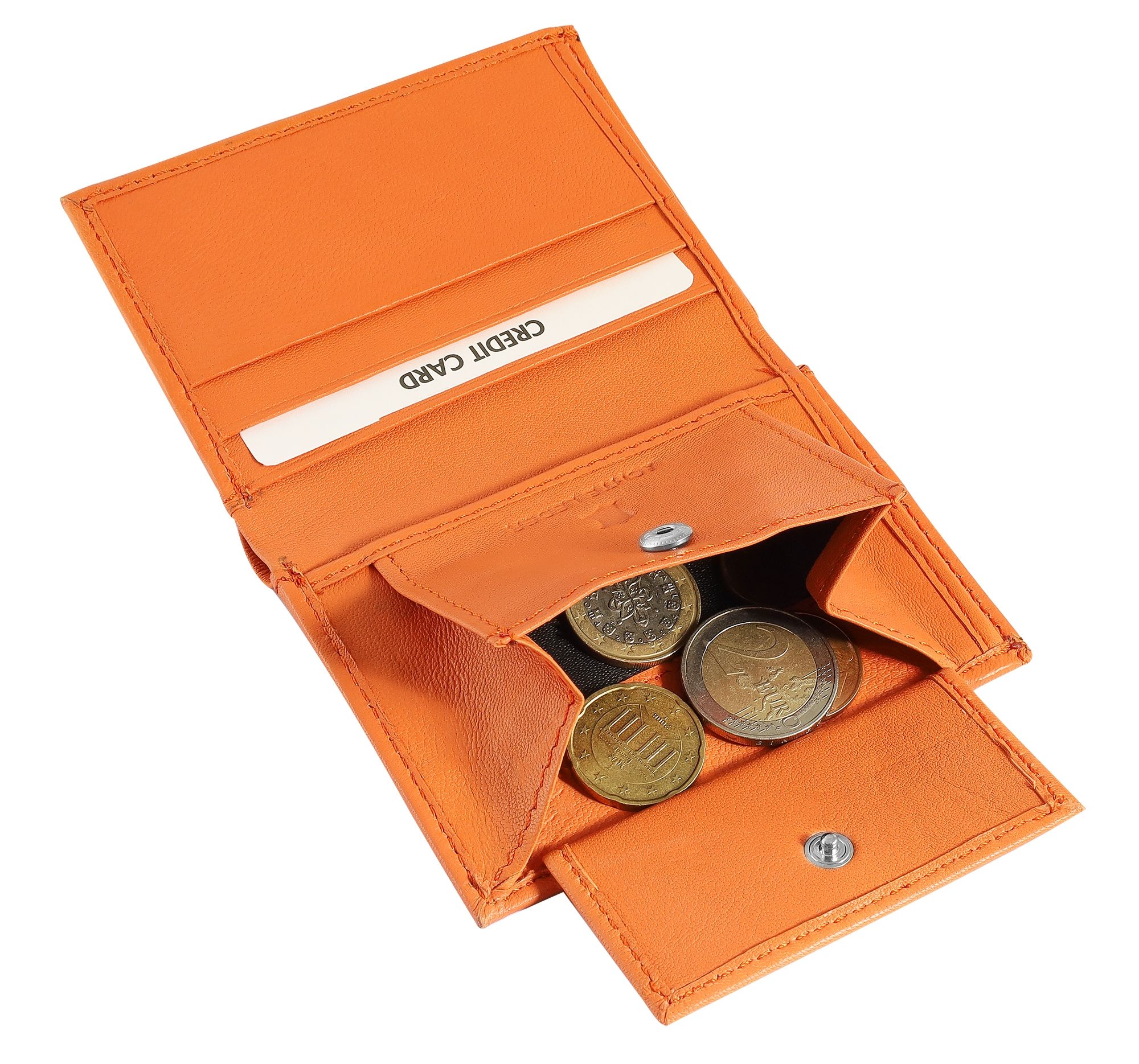 Excellanc Mini-Geldbörse aus Echtleder, Hochformat, orange