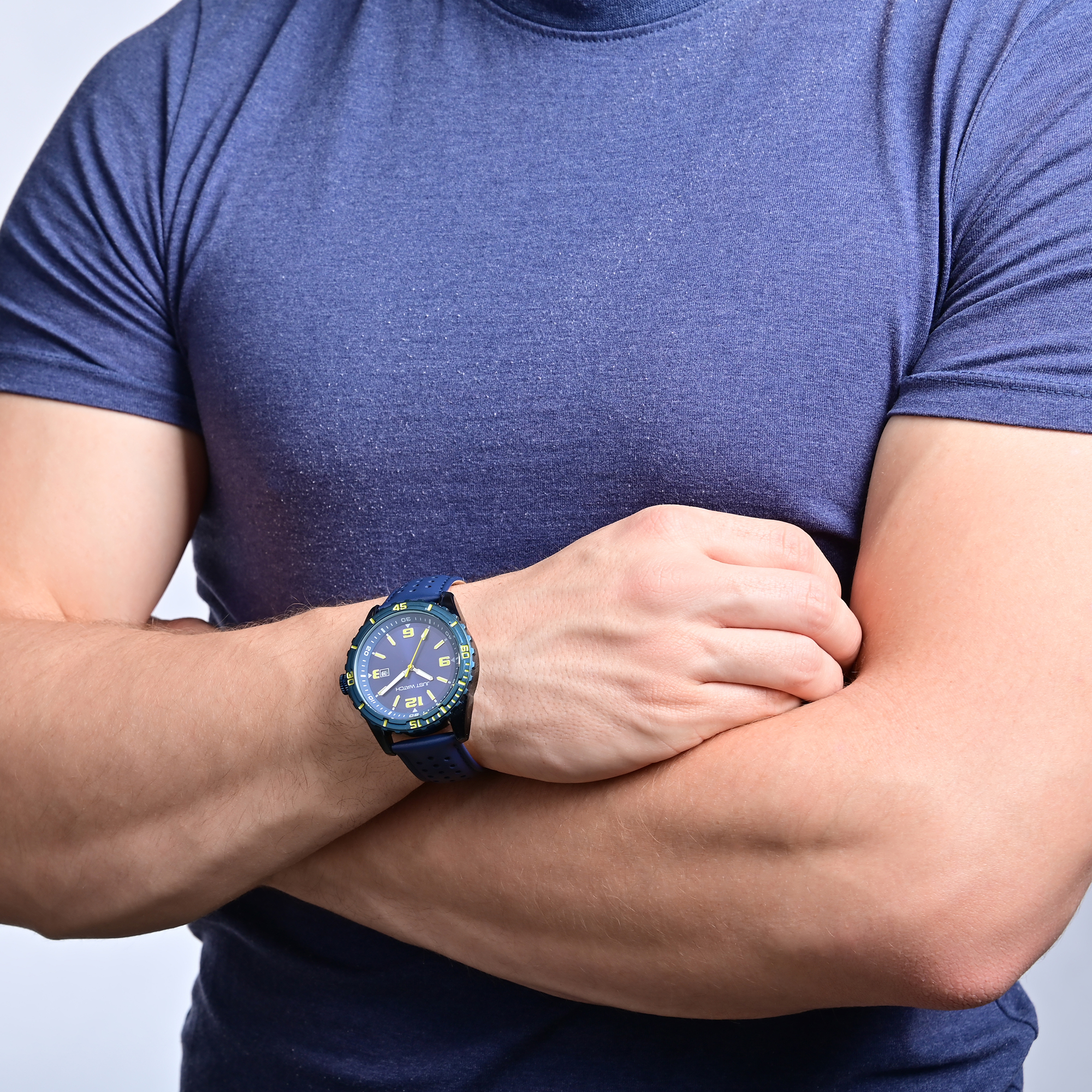 JUST WATCH Herrenuhr "Elwin"  mit Echt Lederband, Ø 43 mm, blau