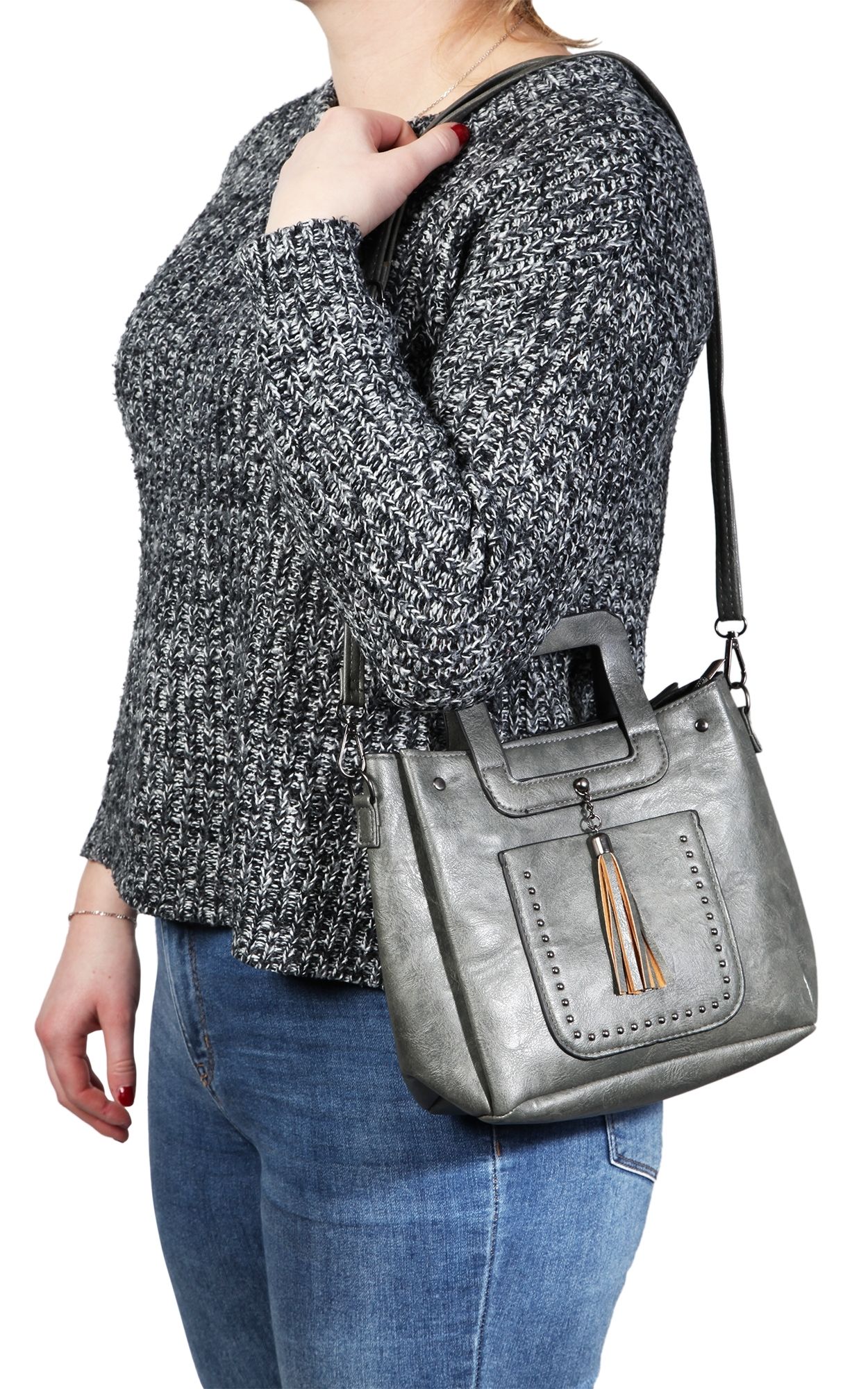 Damen Handtasche aus Lederimitat, Maße: 20,5 x 19 x 10 cm