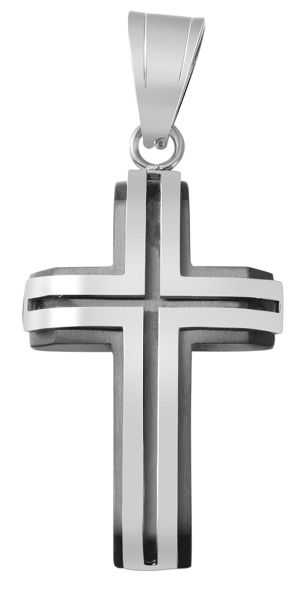 "Cano" Akzent Edelstahlanhänger, Kreuz, Ionenplattiert, schwarz/silberfarben
