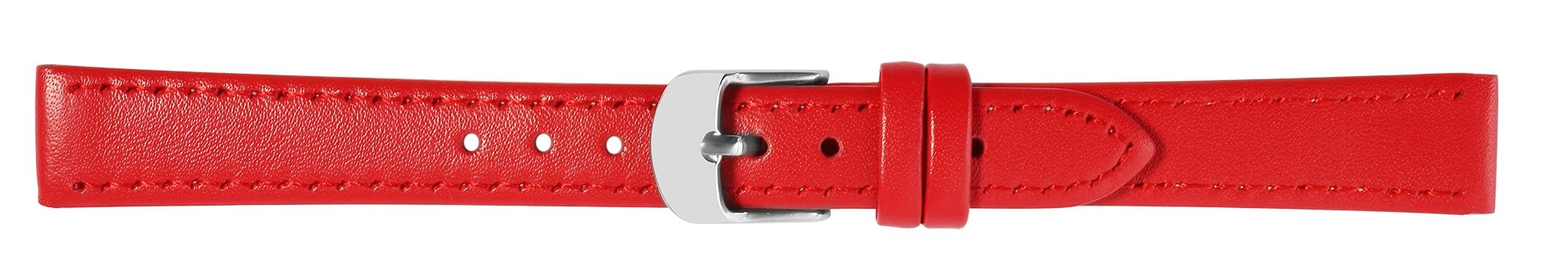 Uhrenarmband aus Echtleder, genäht, rot, 14 mm