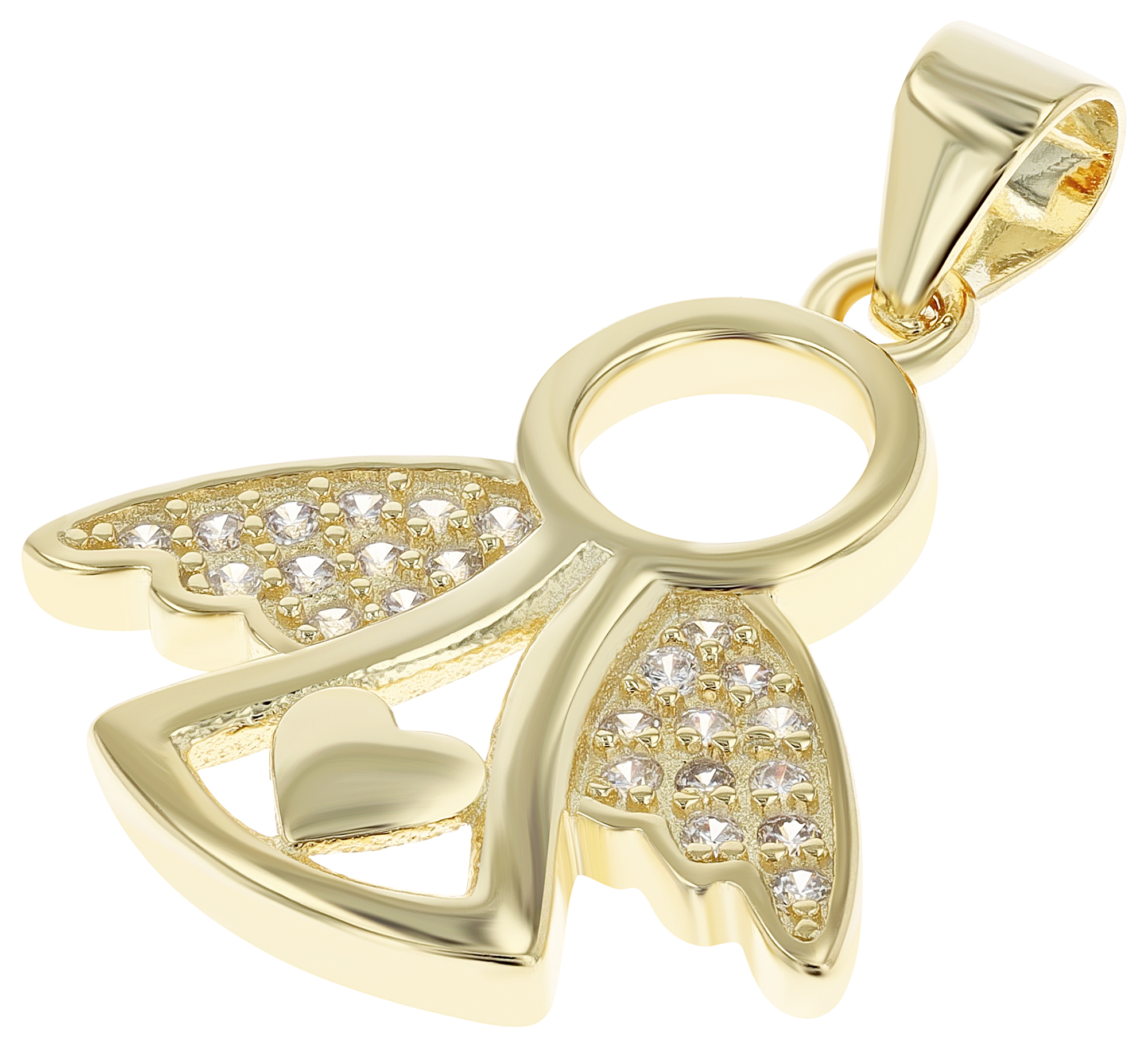 "Parivash", 925/- Echt Silber Anhänger - Engel mit Herz, Zirkonia, vergoldet