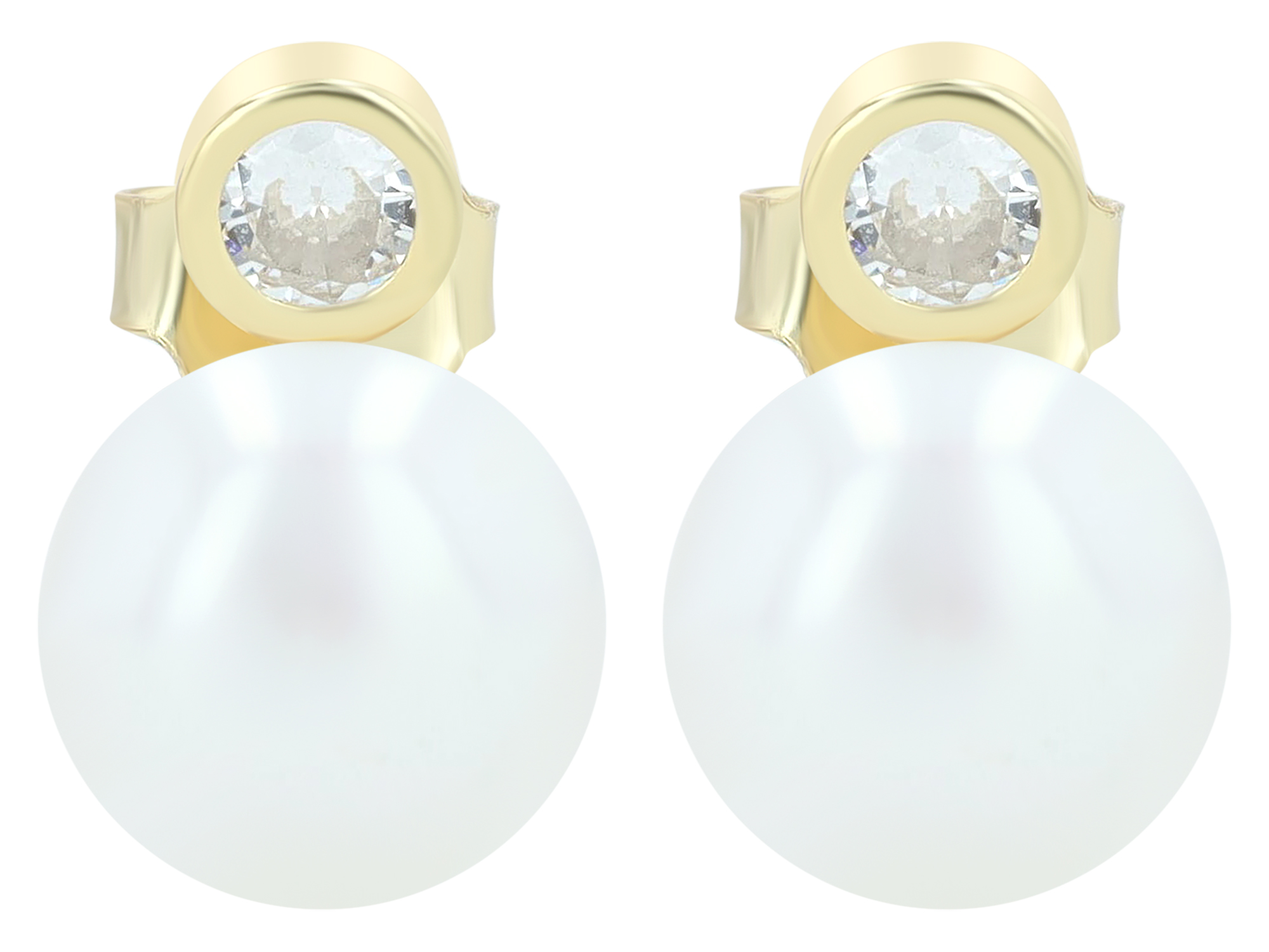 "Asrah" 925/- Echt Silber Ohrstecker - echte Süßwasserperle (8mm)/ Zirkonia, vergoldet