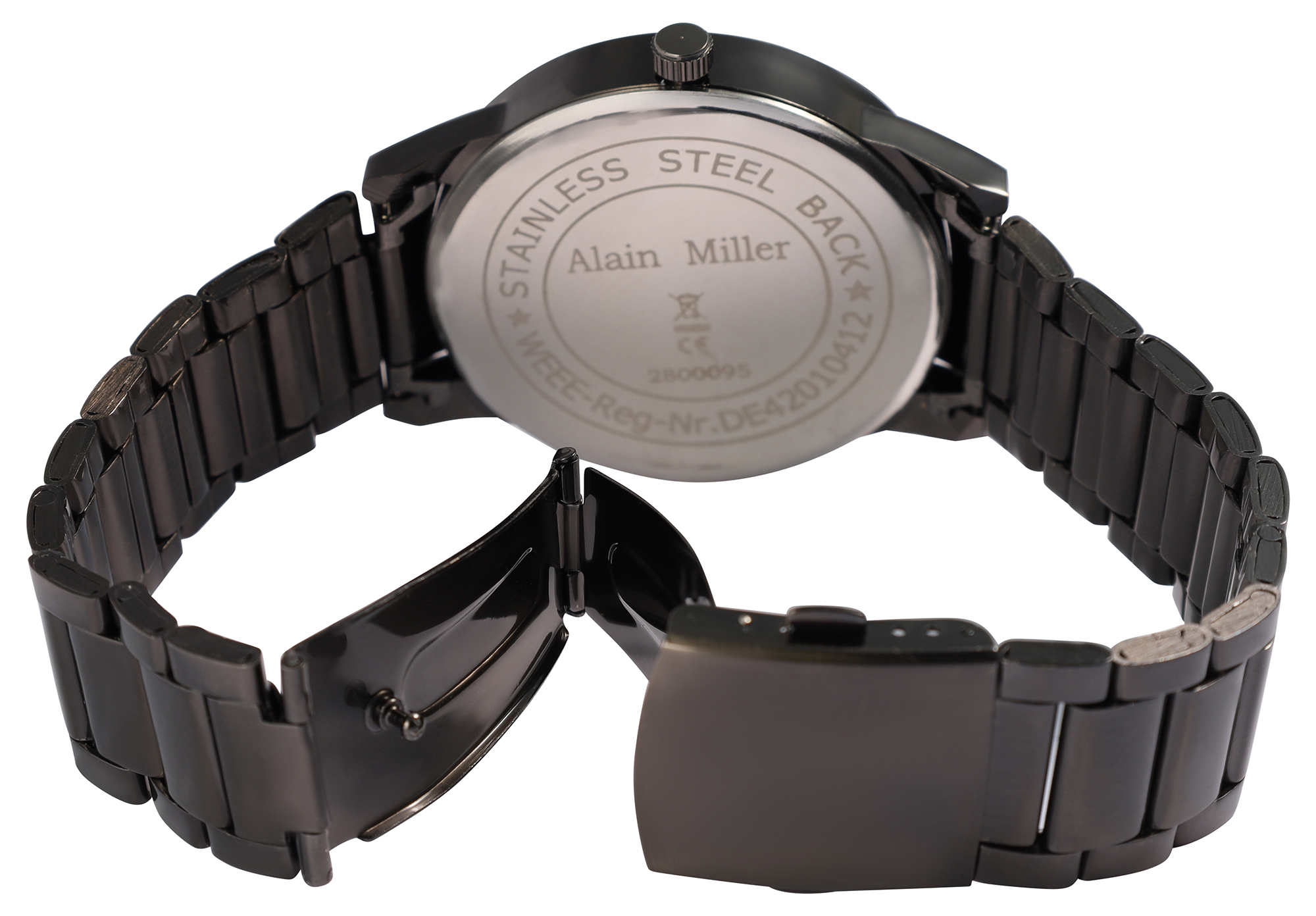 Alain Miller Herrenuhr mit Metallband, schwarz, Ø 4,5 cm