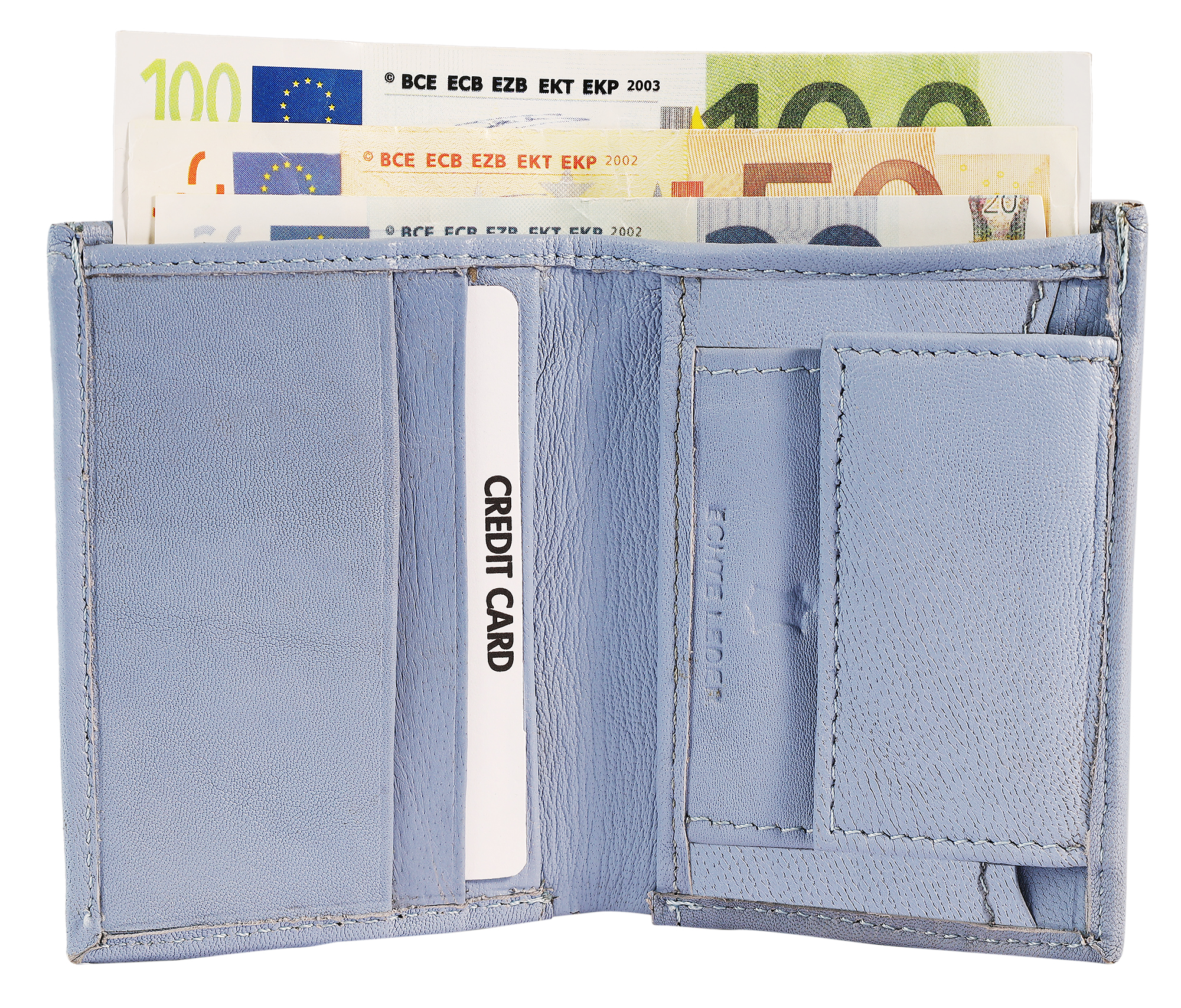 Excellanc Mini-Geldbörse aus Echtleder, Hochformat, hellblau