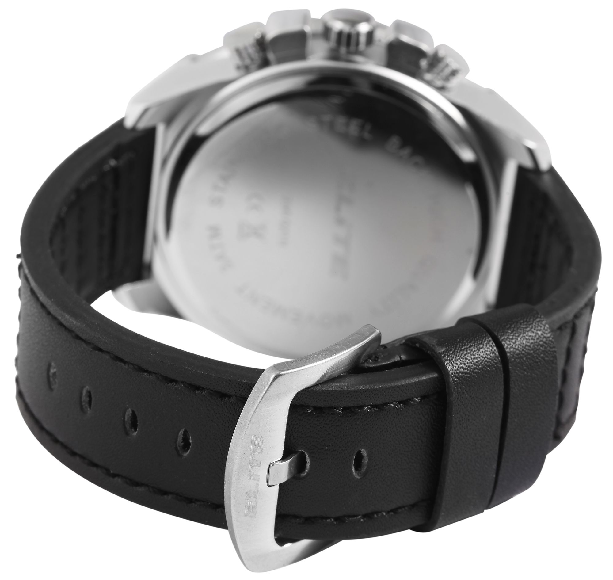 ELITE Herrenchronograph mit Echtlederarmband, schwarz/silberfarben