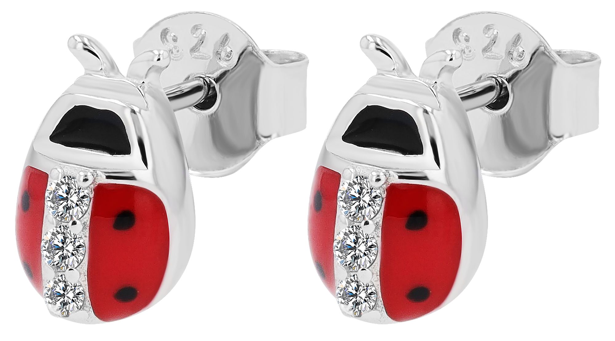 "Glückskäfer Belli" 925/- Echt Silber Kinder Ohrstecker - Marienkäfer, Emaille/ Zirkonia, rhodiniert