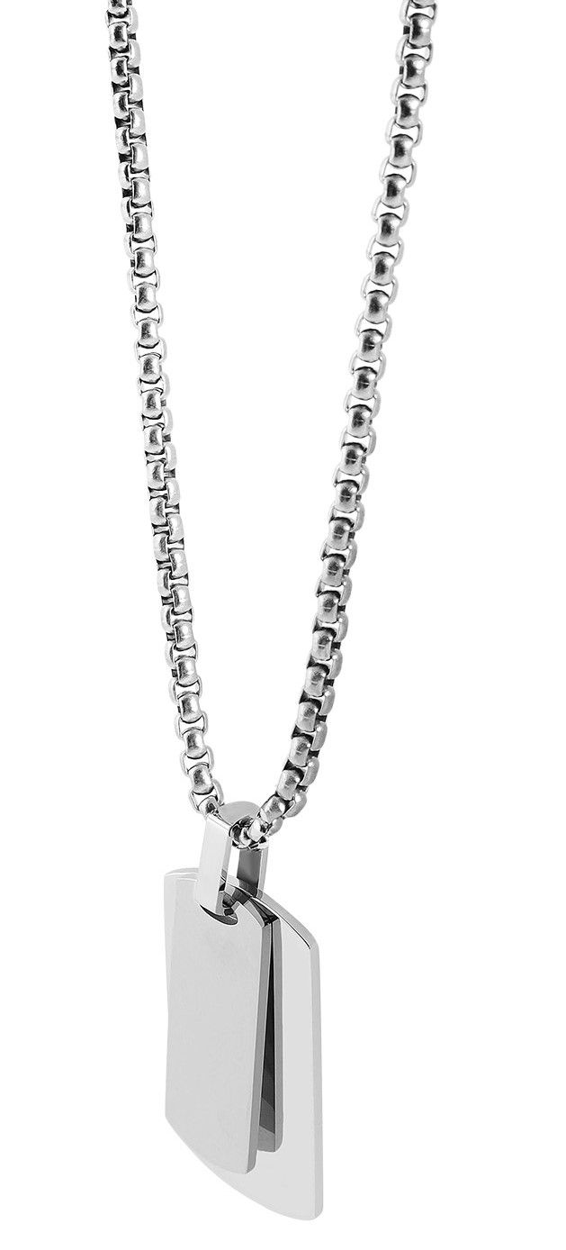 "Hudson" Edelstahl Dog-Tag Kette, 2 Anhänger, 60 cm, silberfarbig