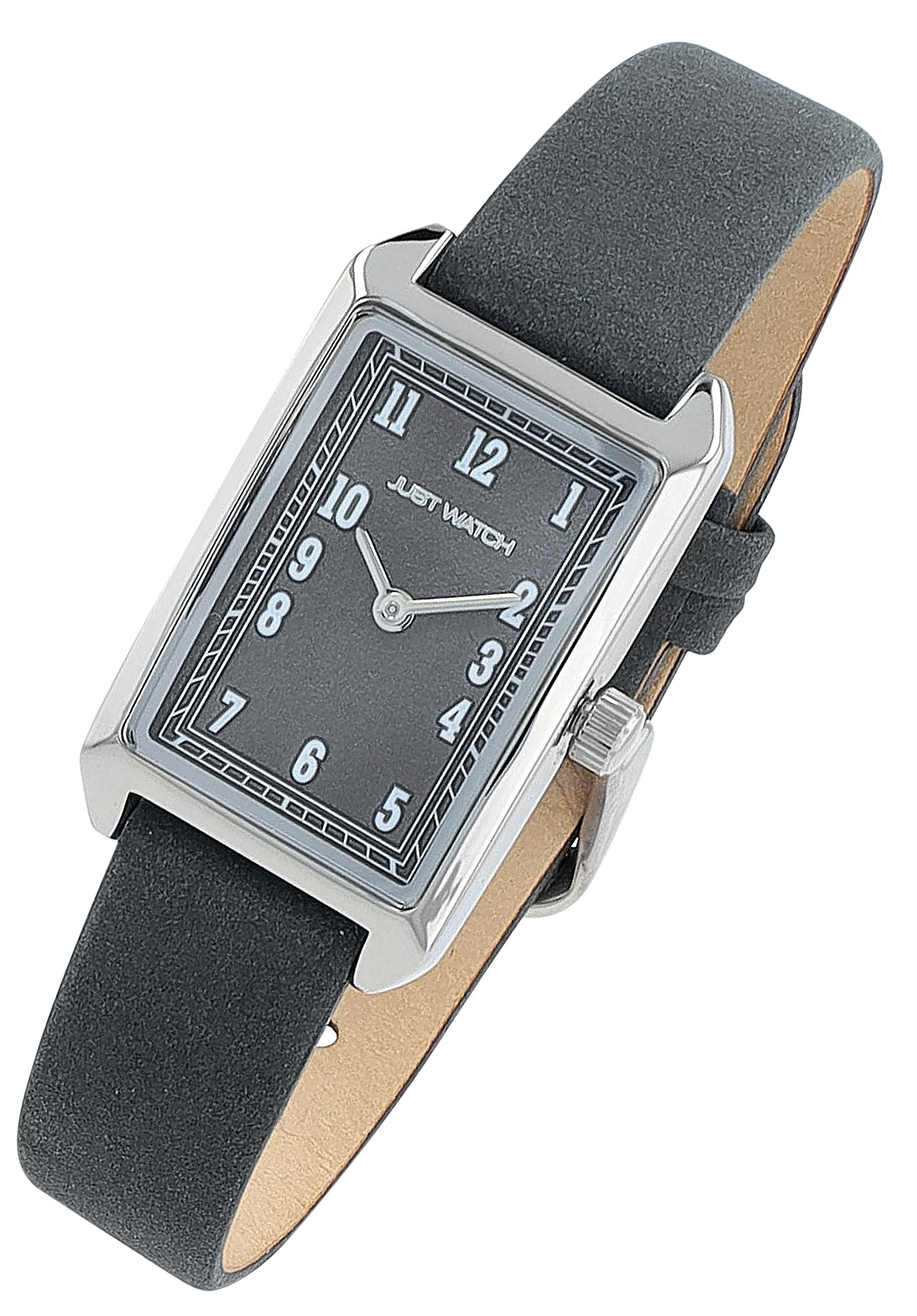 JUST WATCH Damenuhr "Mireya" mit Echtlederband, eckiges Design, grau/ silberfarben