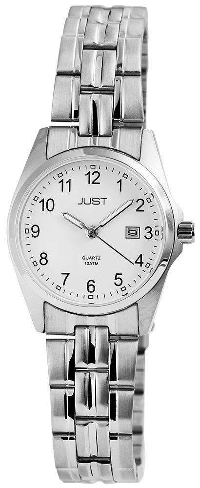 Just "Esrah" Edelstahl Damenarmbanduhr, 3-Zeiger, Datumsanzeige, silberfarben/ weißes ZB