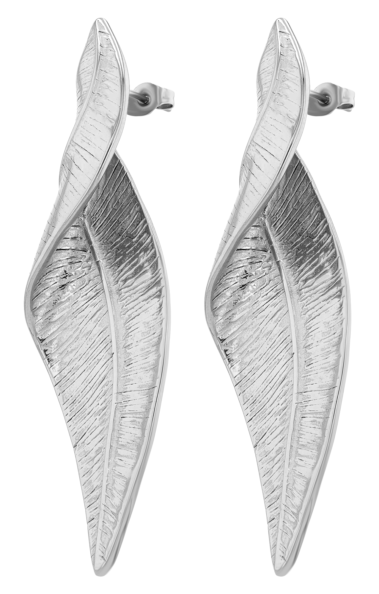 "Valka" Edelstahl Ohrstecker hängend, geschwungenes Blatt, silberfarben