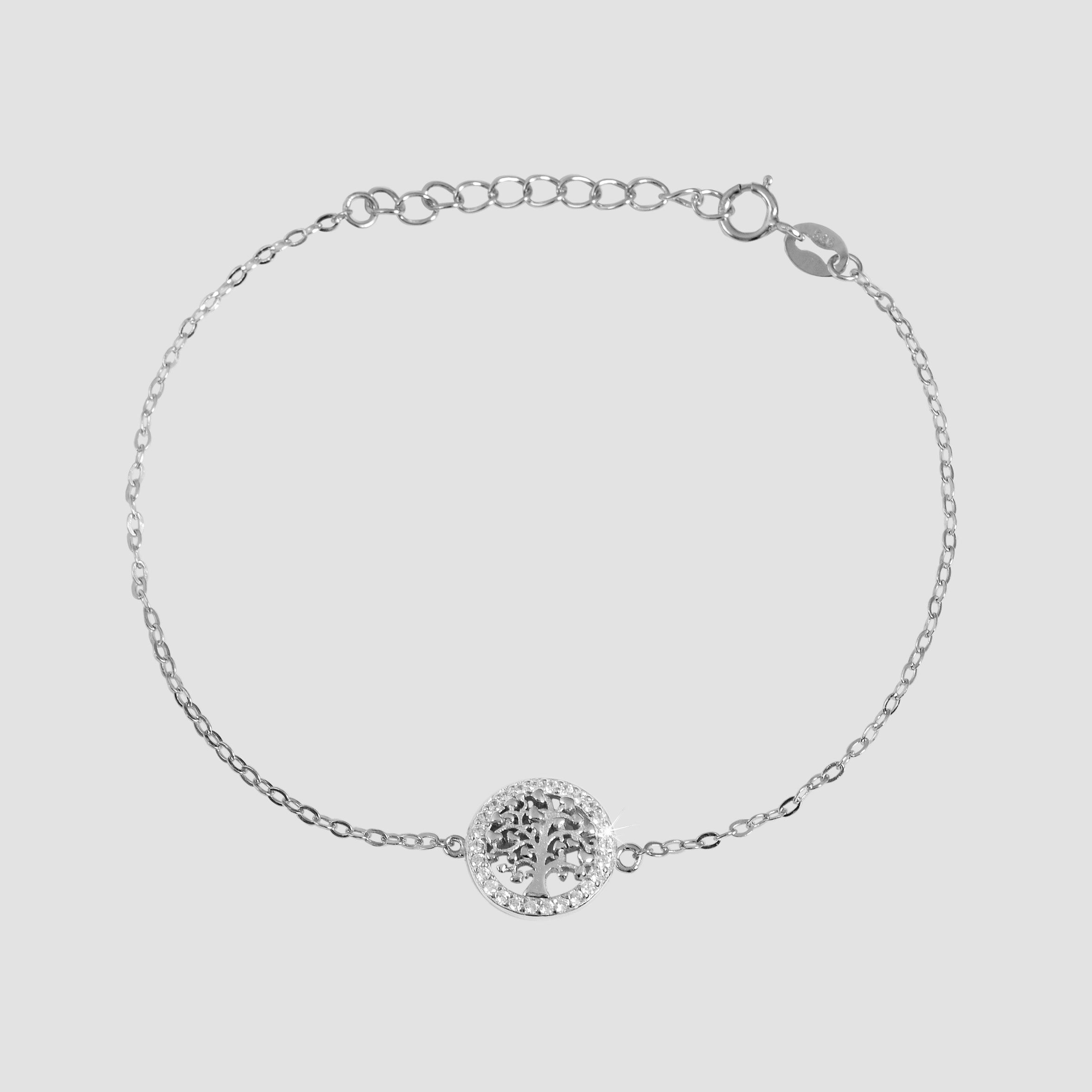925/- Echt Silber Armband "Gordana", Zirkoniabesatz, Lebensbaum, rhodiniert