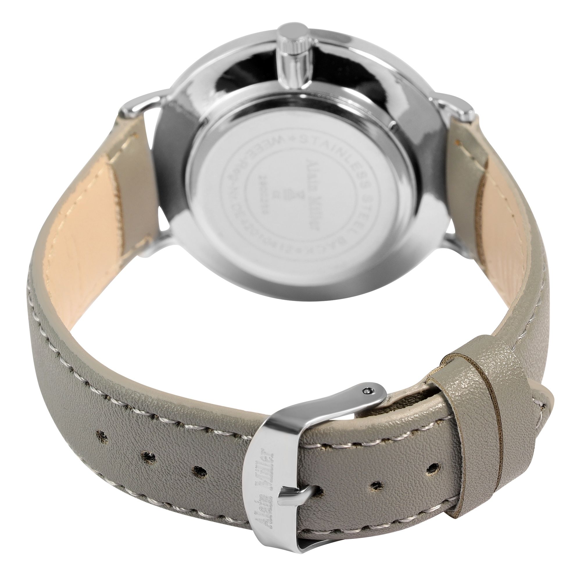 Alian Miller Herrenuhr mit Band aus Lederimitat, grau, grau