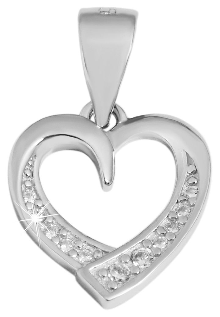 925/- Echt Silber Anhänger ohne Kette "Hedwig", herzförmig, Zirkoniabesatz, 925/rhodiniert