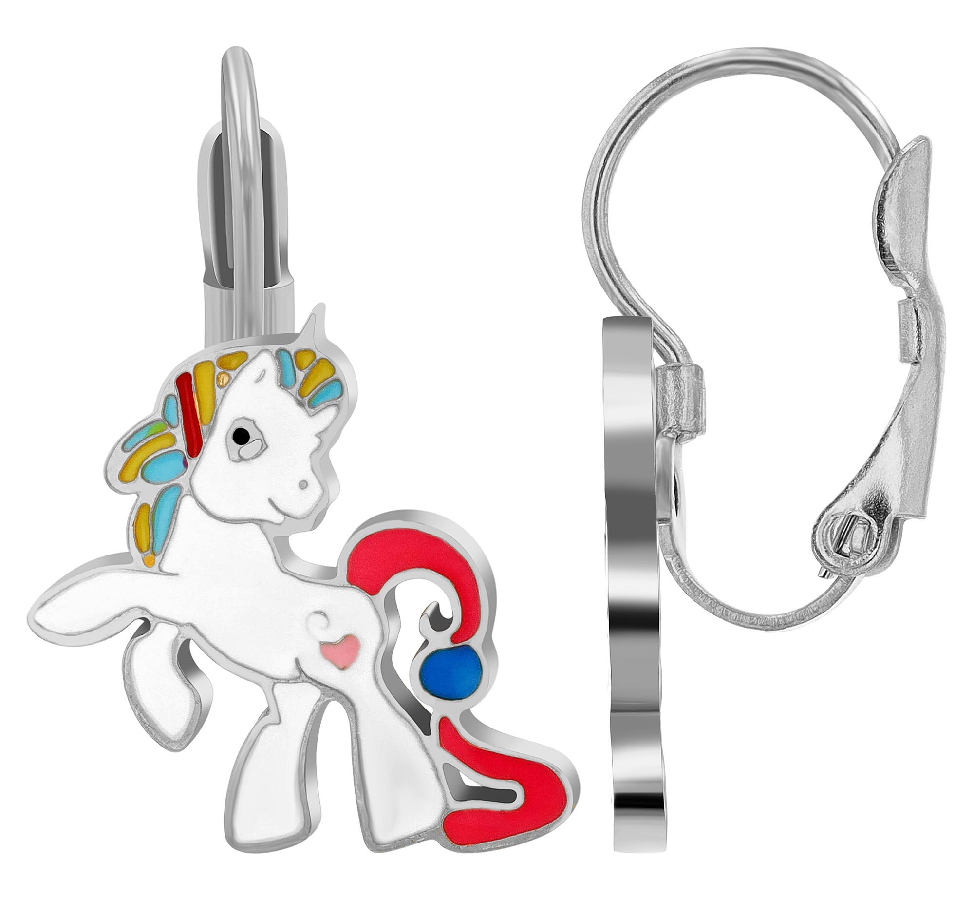 "Solara" Edelstahl Kinder Schmuckset - Einhorn, Kette (45+5cm) mit Anhänger und Ohrhängern, silberfarben
