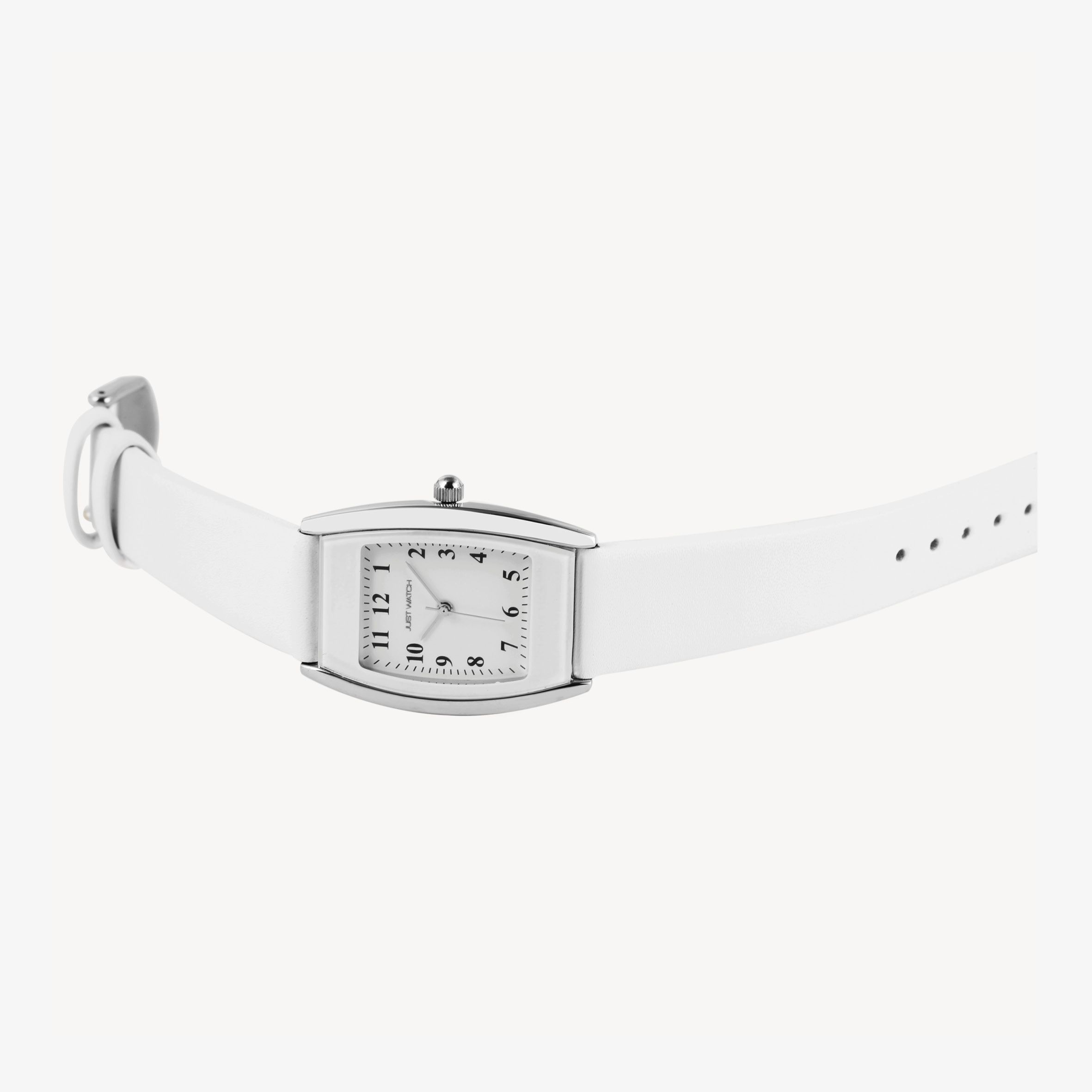 Just Watch Damenuhr mit Echtlederarmband, Tonneau, weiß/ silberfarben