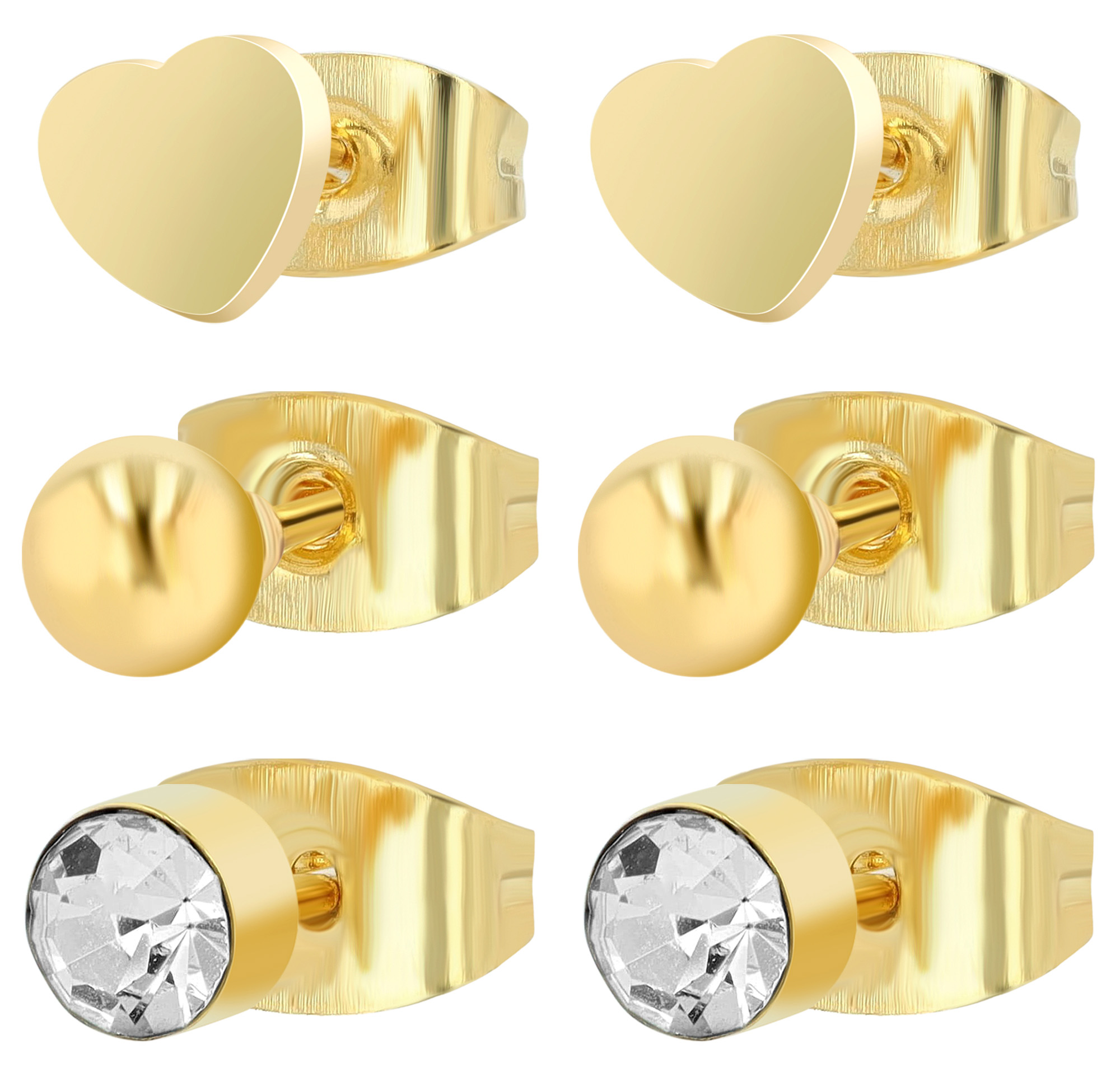 "Soleil", Edelstahl Ohrstecker, 3 Paar, goldfarbig (VE12)