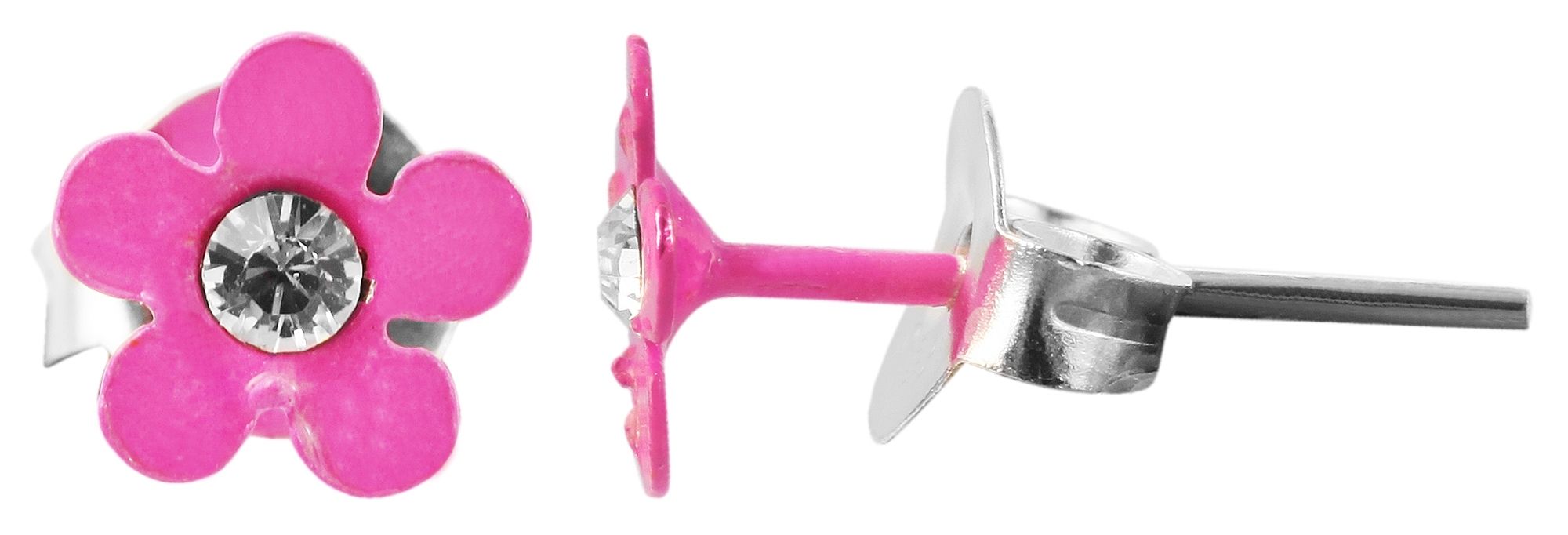 925/- Echt Silber Kinder Ohrstecker "Florette", Blume mit Similistein, pink