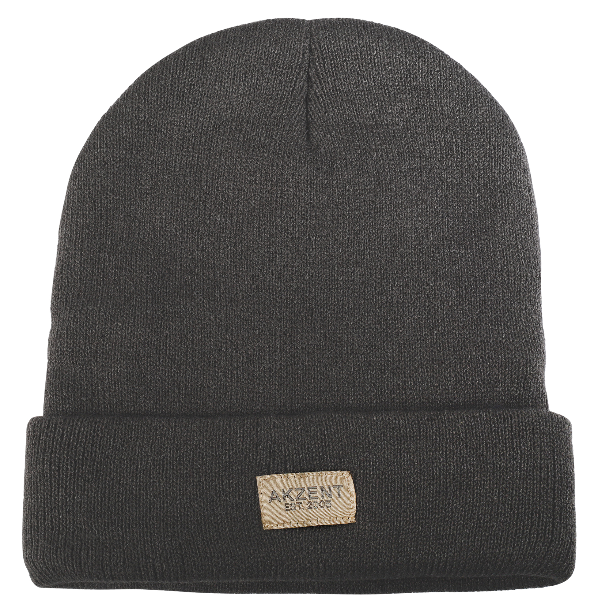 Akzent Strickmütze/ Beanie mit Umschlag, 100% Acryl, 4-VE, grau