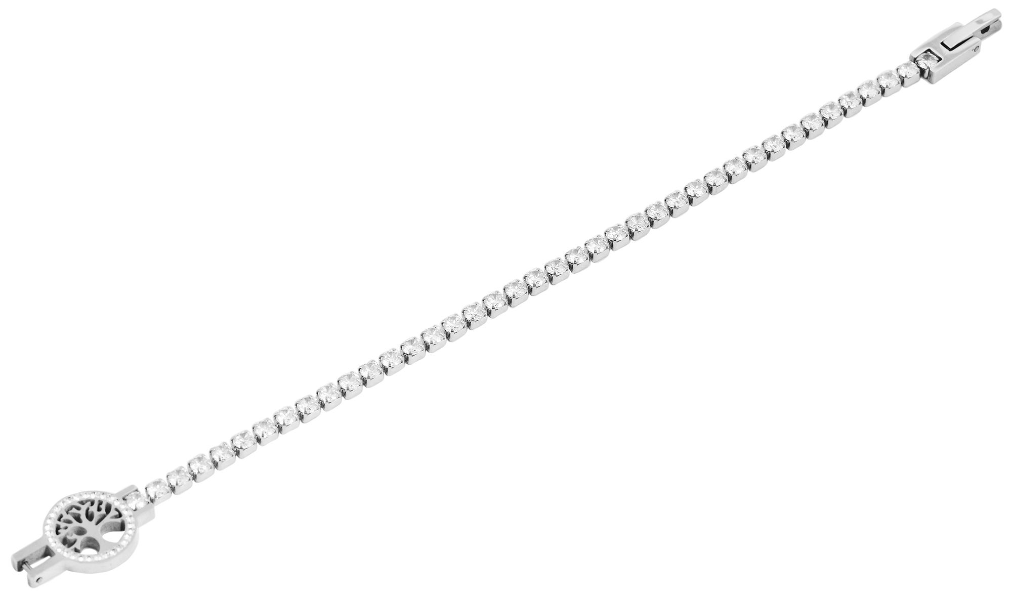 "Linny", Akzent Tennisarmband, Lebensbaum, Edelstahl, Similibesatz, silberfarben, 17 cm