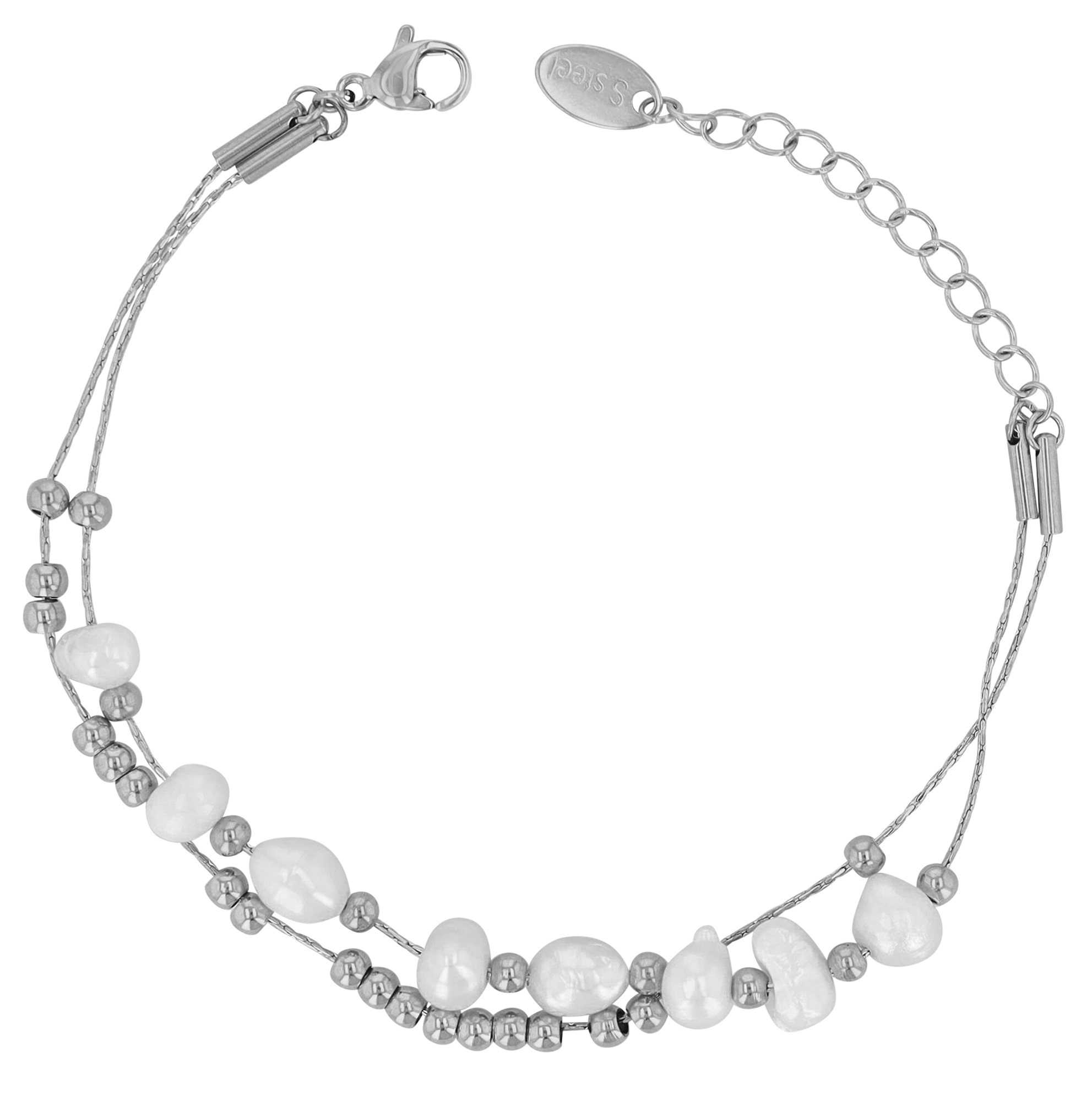 "Arabella" Edelstahl, Doppelarmband-Armband, 17 + 5 cm, silberfarben